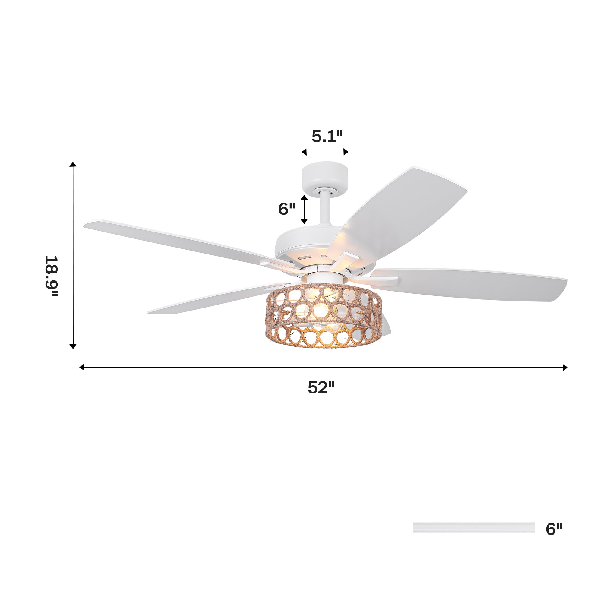 52 Inch Harriet White Farmhouse Ceiling Fan with Light and Remote Control