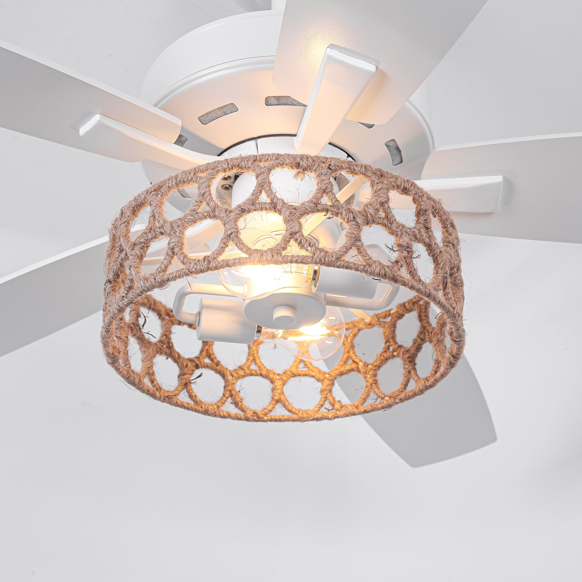 52 Inch Harriet White Farmhouse Ceiling Fan with Light and Remote Control