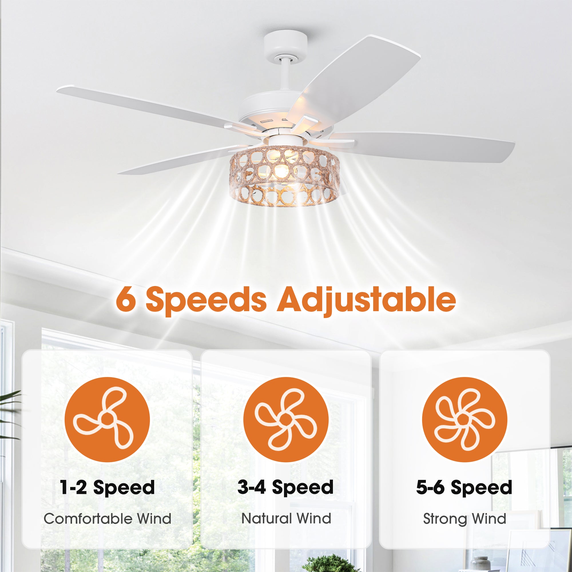 52 Inch Harriet White Farmhouse Ceiling Fan with Light and Remote Control