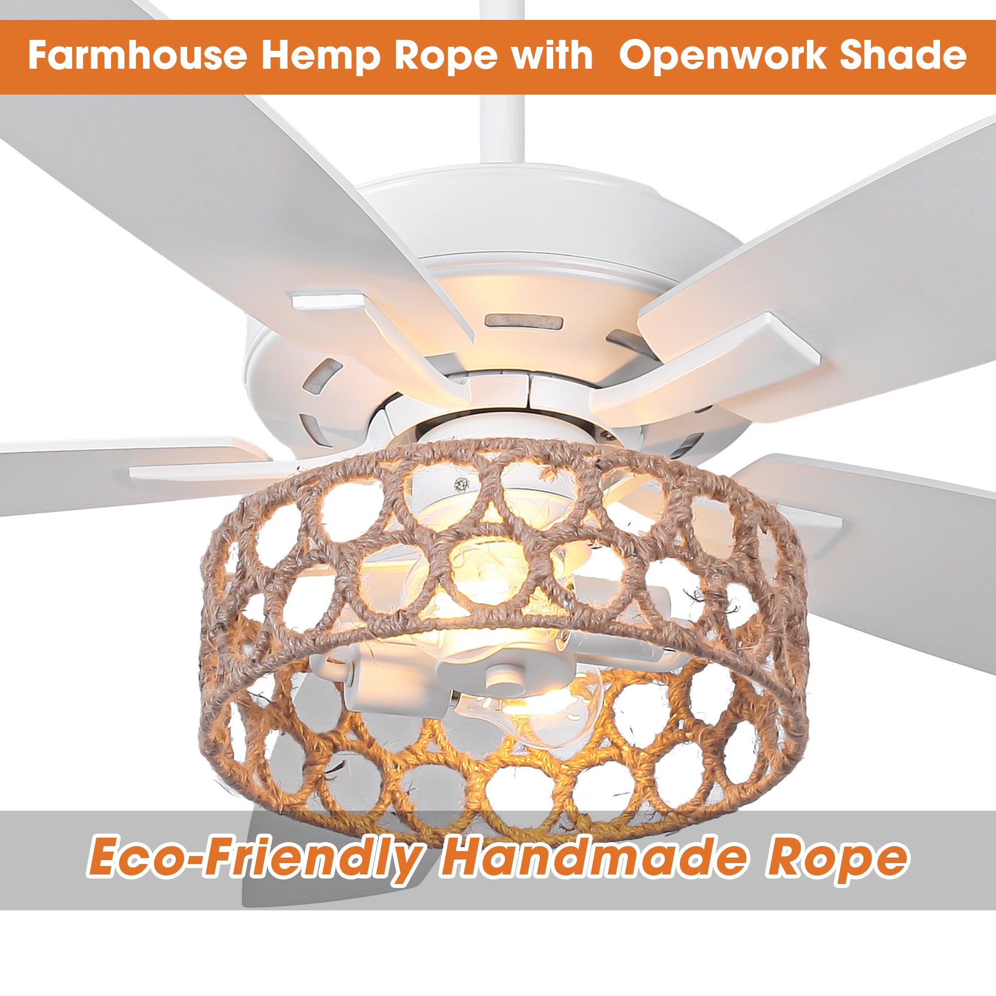 52 Inch Harriet White Farmhouse Ceiling Fan with Light and Remote Control