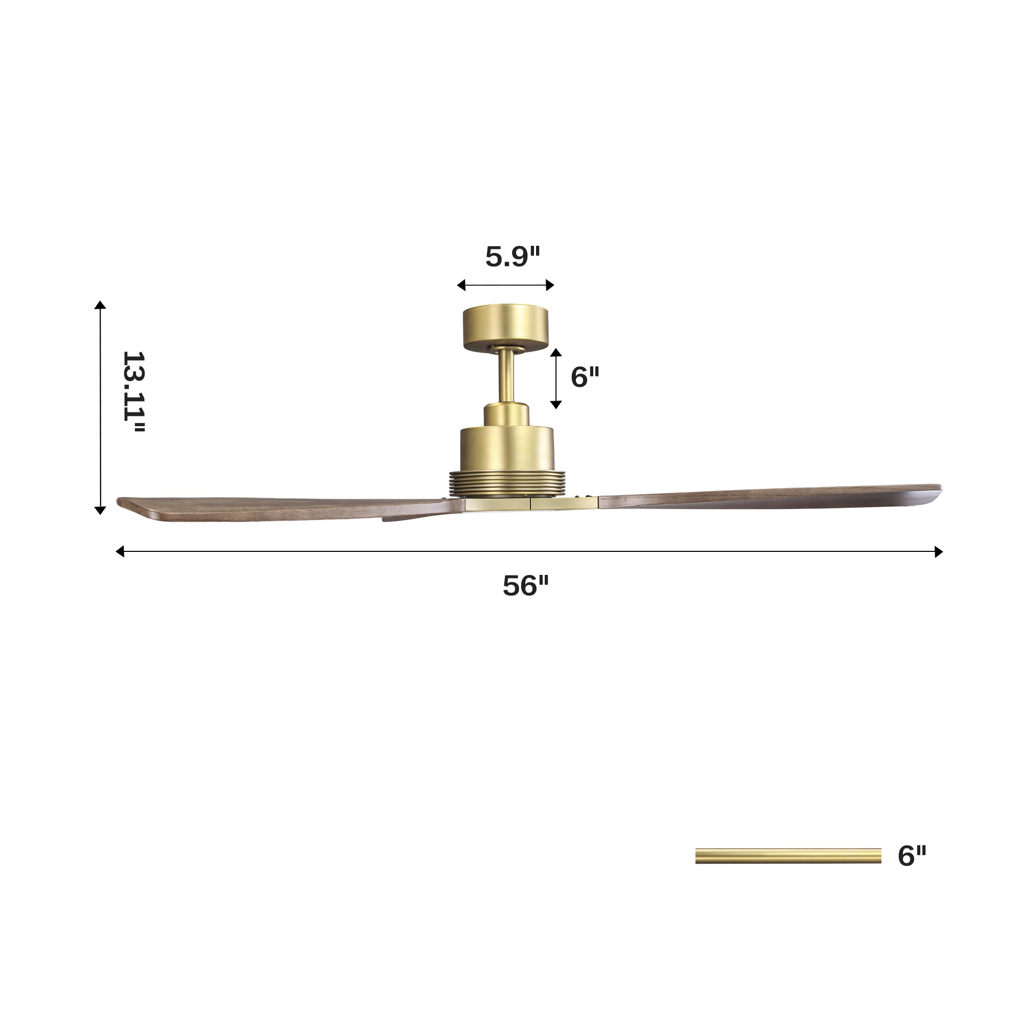56 Inch Soft Brass Solid Wood Blades LED Ceiling Fan with Remote Control