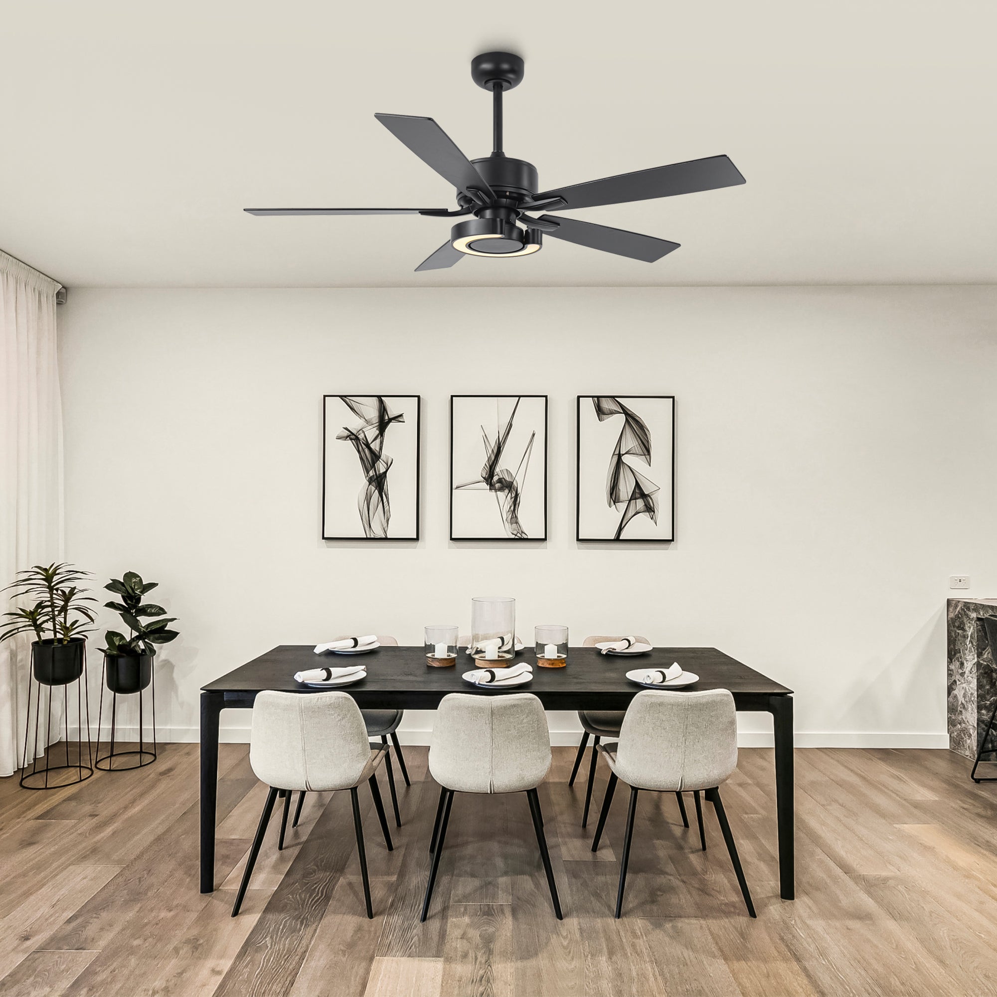 52 Inch Arlen Double-sided Blades Downrod Mount LED Ceiling Fan with Remote Control