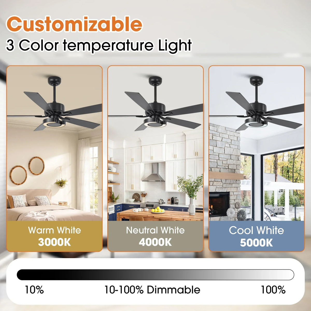52 Inch Arlen Double-sided Blades Downrod Mount LED Ceiling Fan with Remote Control