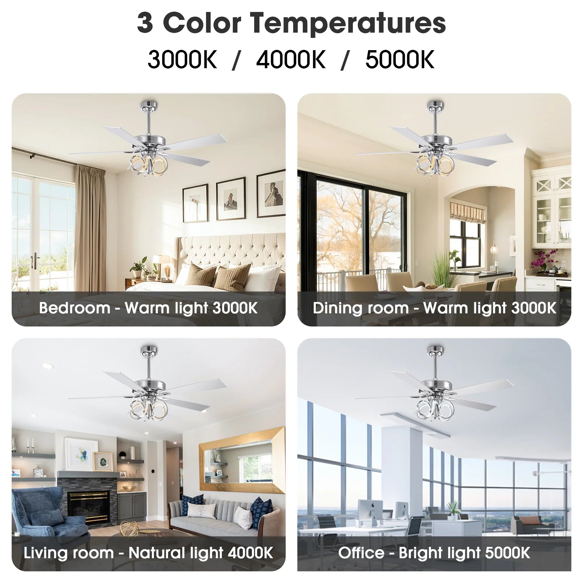 52 Inch Levi Double-sided Blades Downrod Mount LED Ceiling Fan with Remote Control
