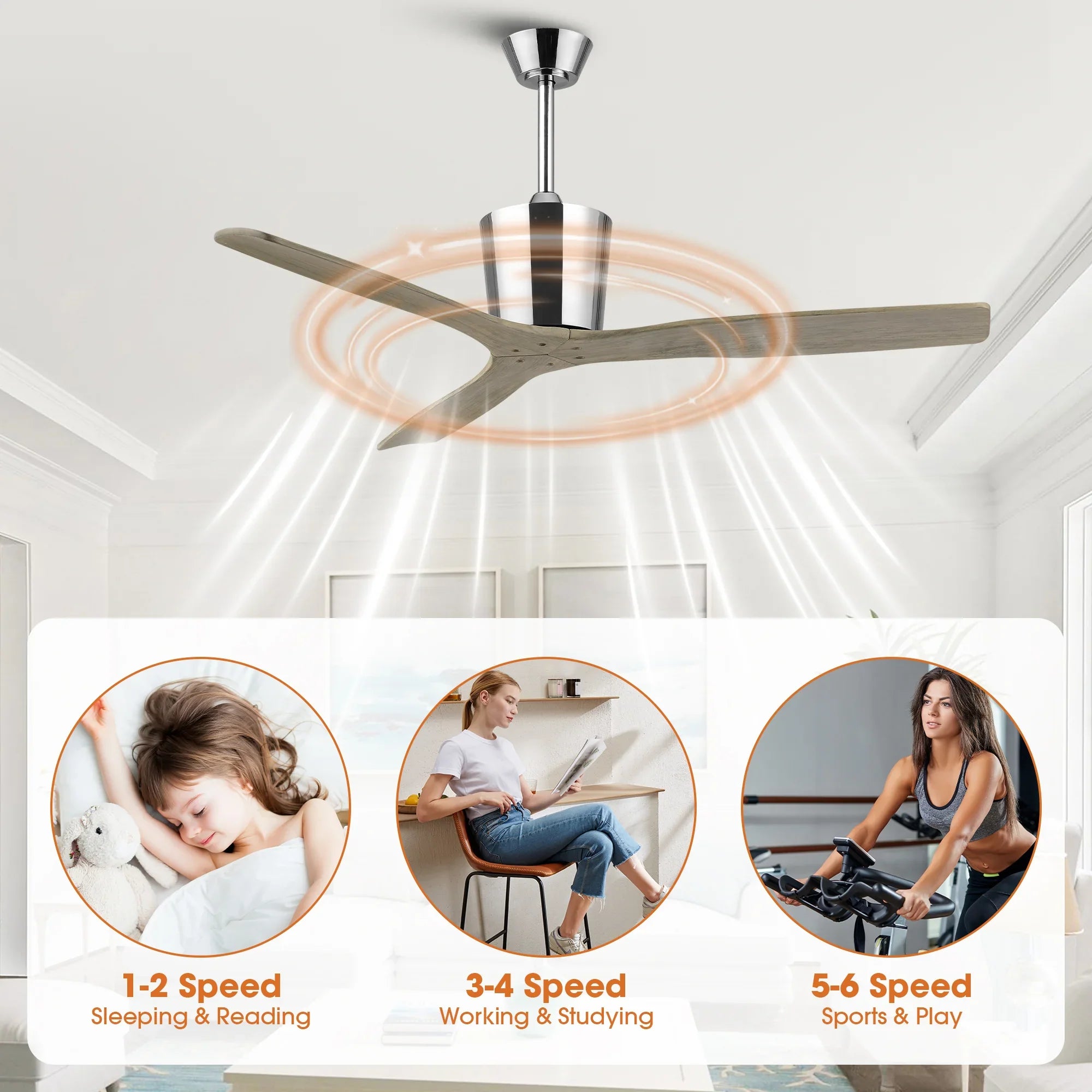 54 Inch Dylan Solid Wood Blades Downrod Mount Ceiling Fan with Remote Control