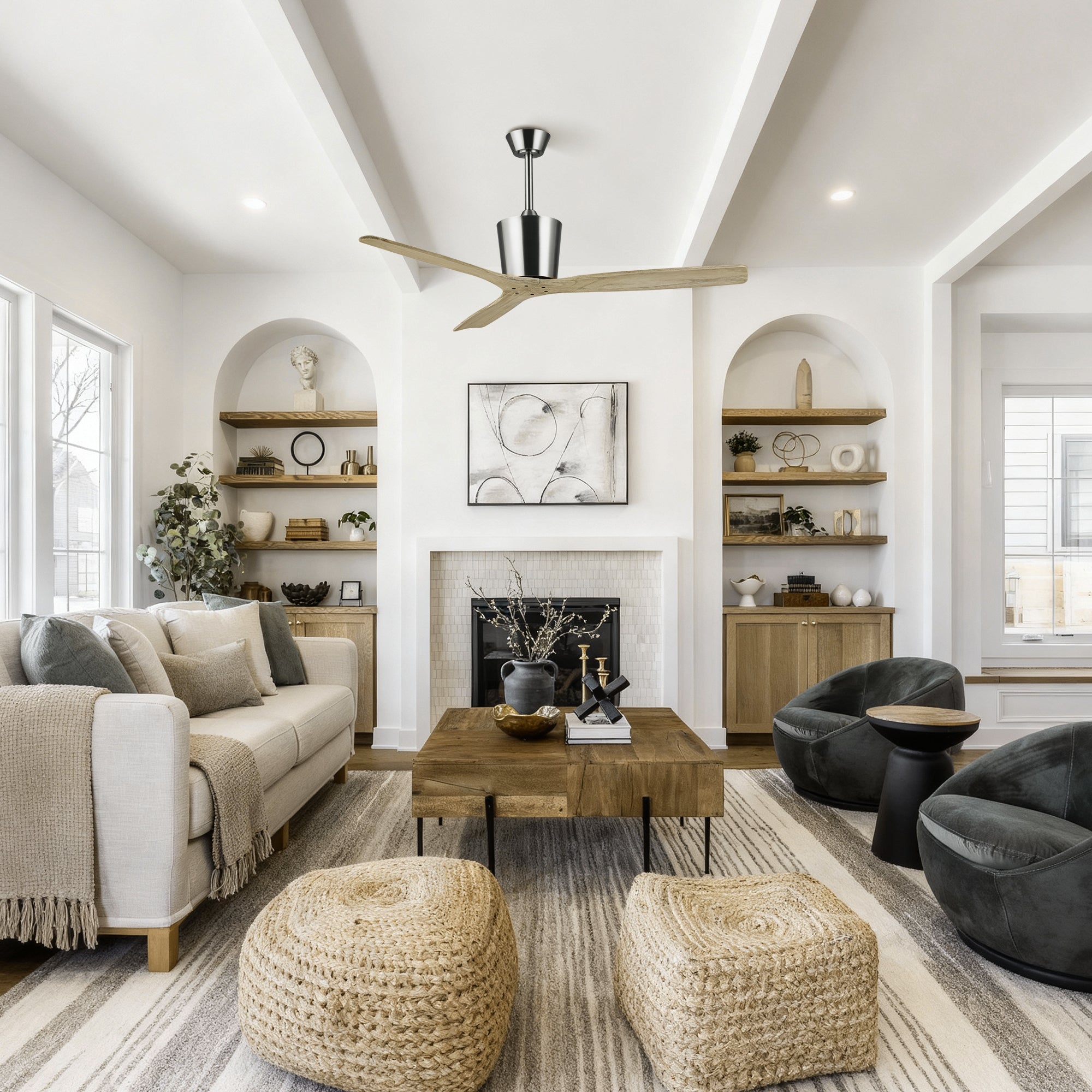 54 Inch Dylan Solid Wood Blades Downrod Mount Ceiling Fan with Remote Control