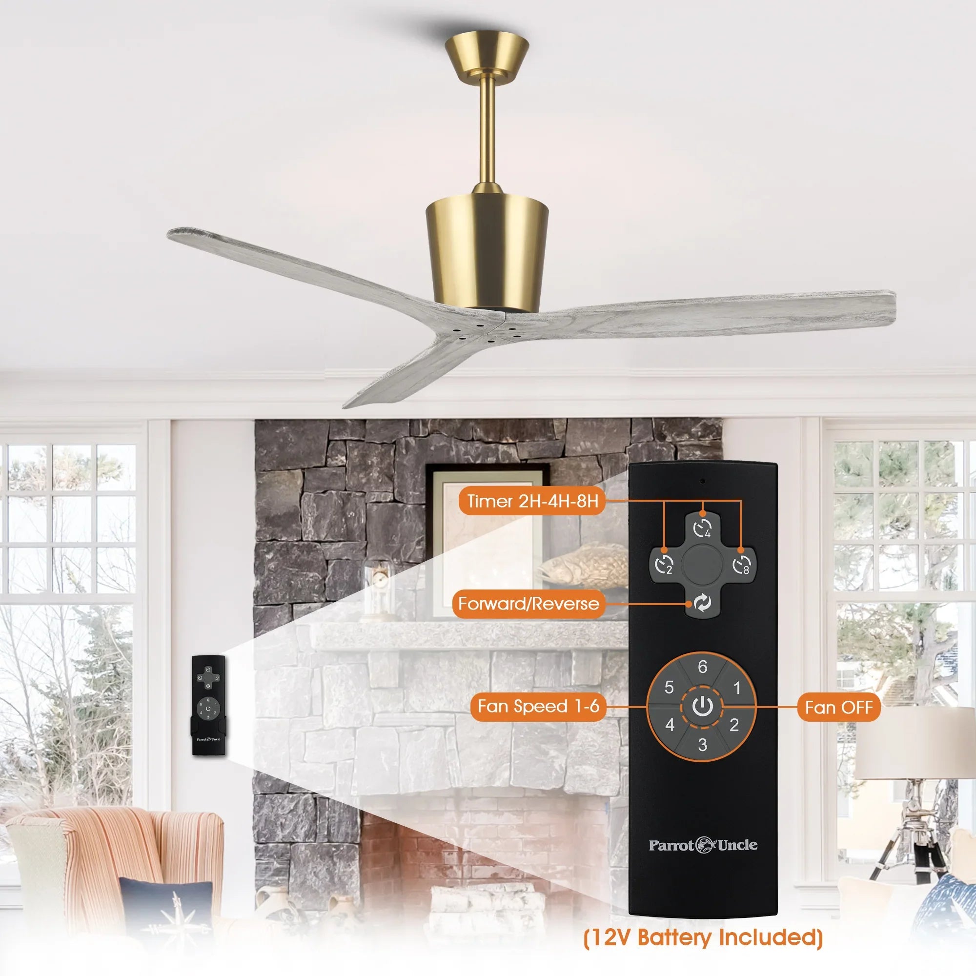 54 Inch Dylan Solid Wood Blades Downrod Mount Ceiling Fan with Remote Control