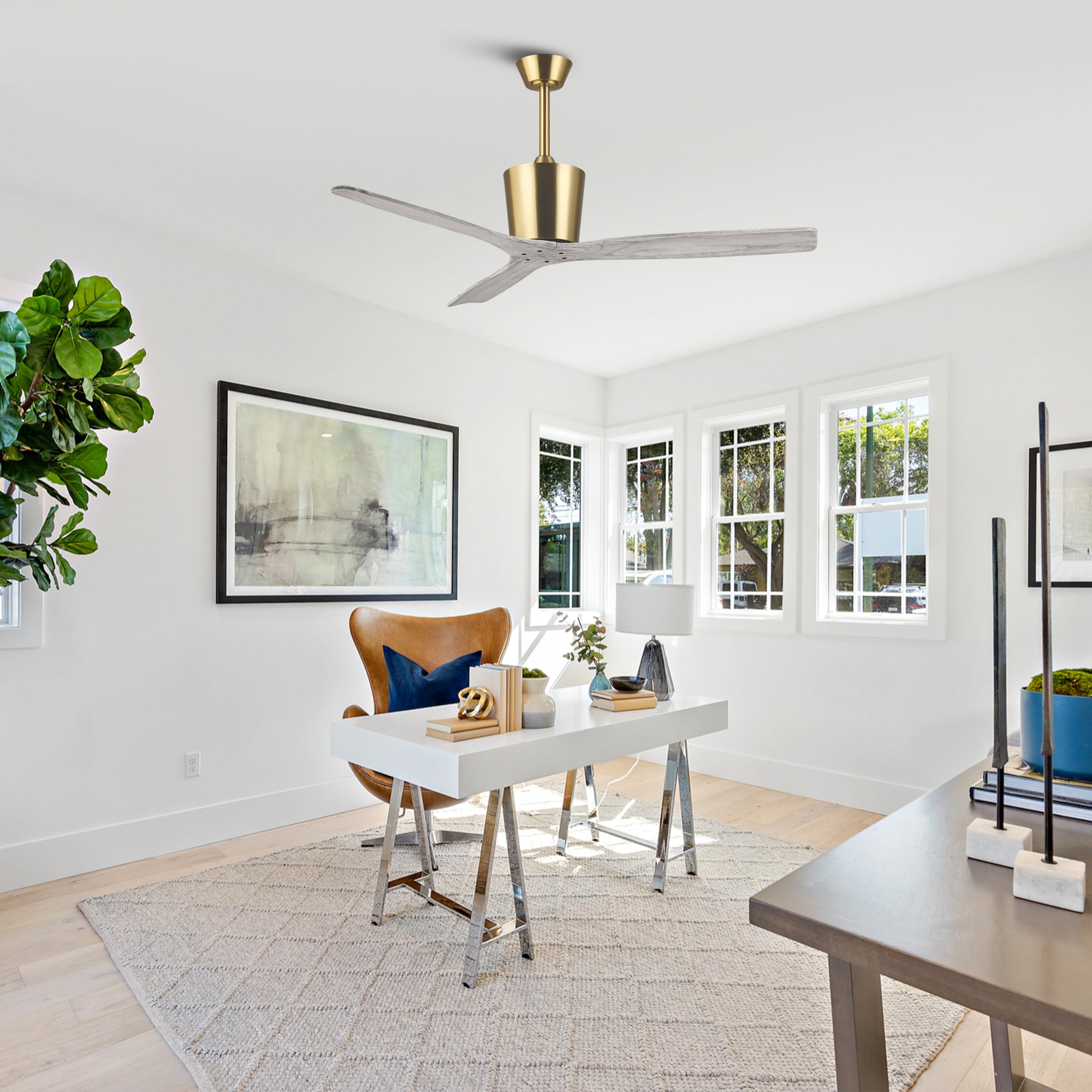 54 Inch Dylan Solid Wood Blades Downrod Mount Ceiling Fan with Remote Control