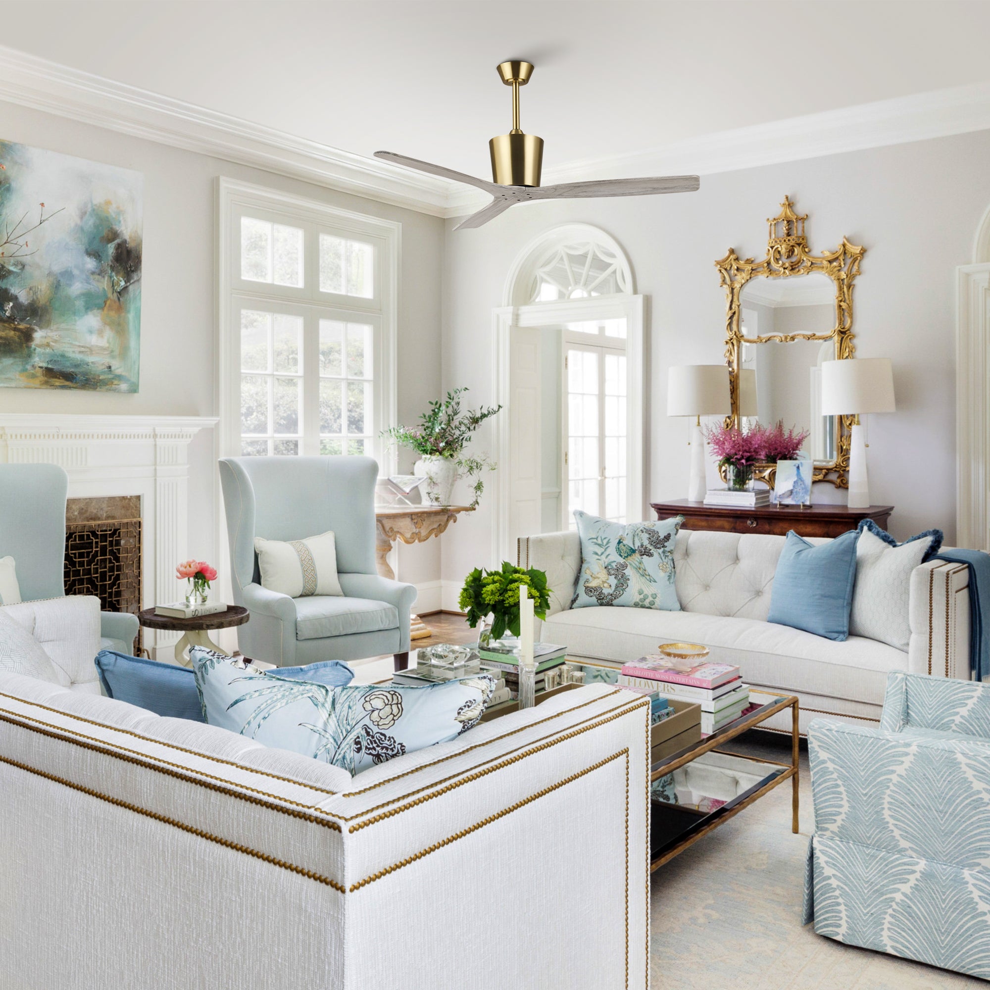 54 Inch Dylan Solid Wood Blades Downrod Mount Ceiling Fan with Remote Control