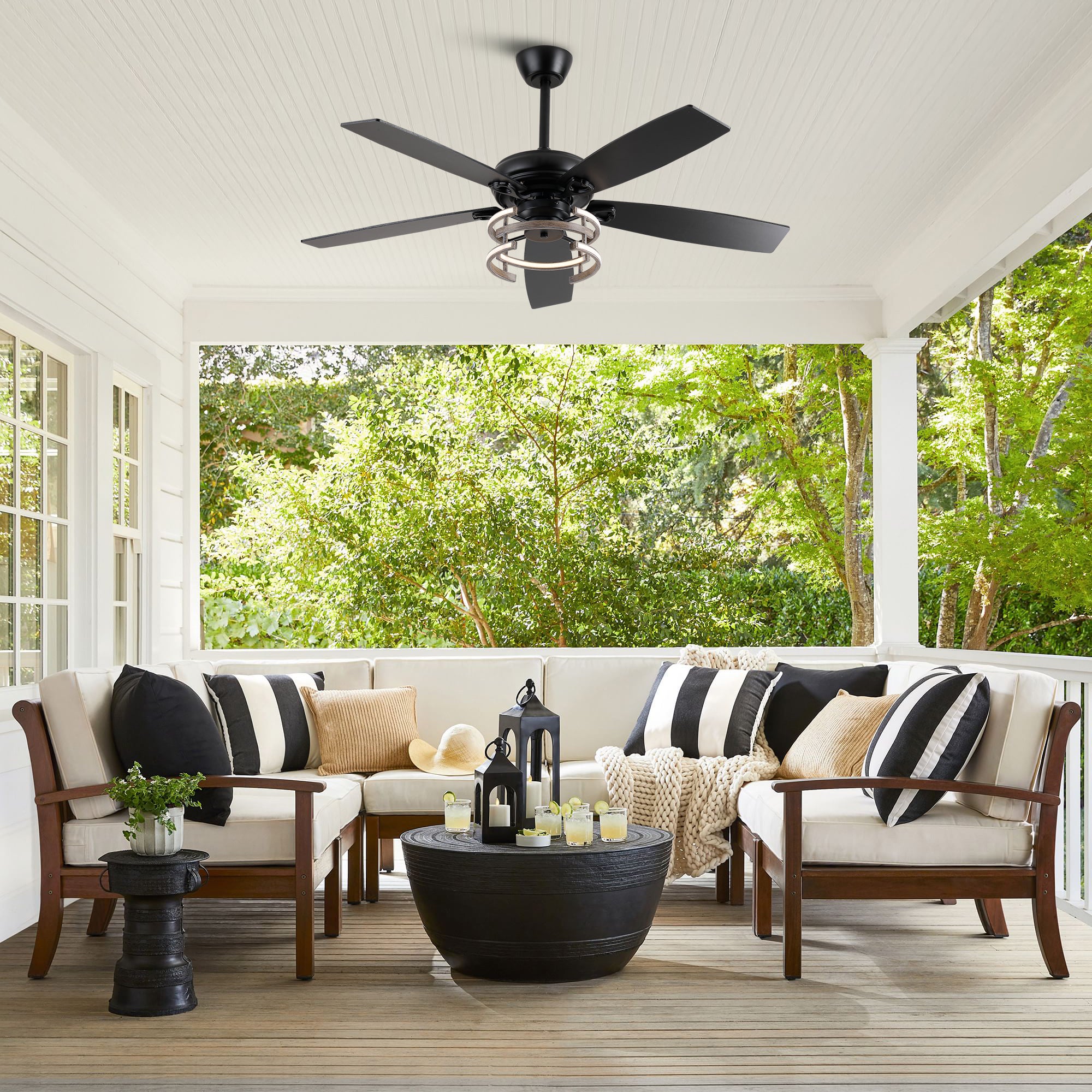 52 Inch Rita Double-sided Blades Downrod Mount LED Ceiling Fan with Remote Control