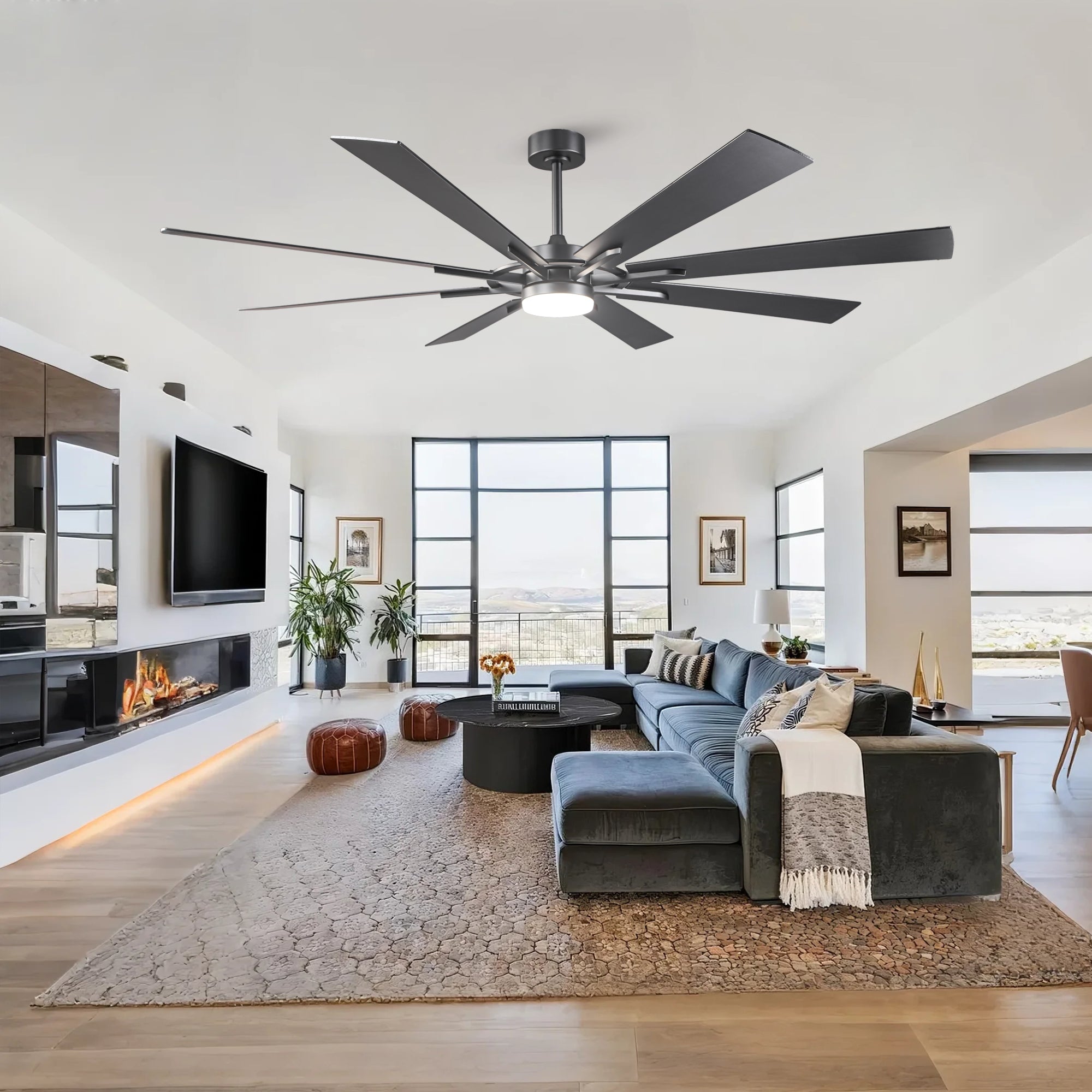 60 Inch 72 Inch Windmill Downrod Mount LED Ceiling Fan with Remote and APP Control