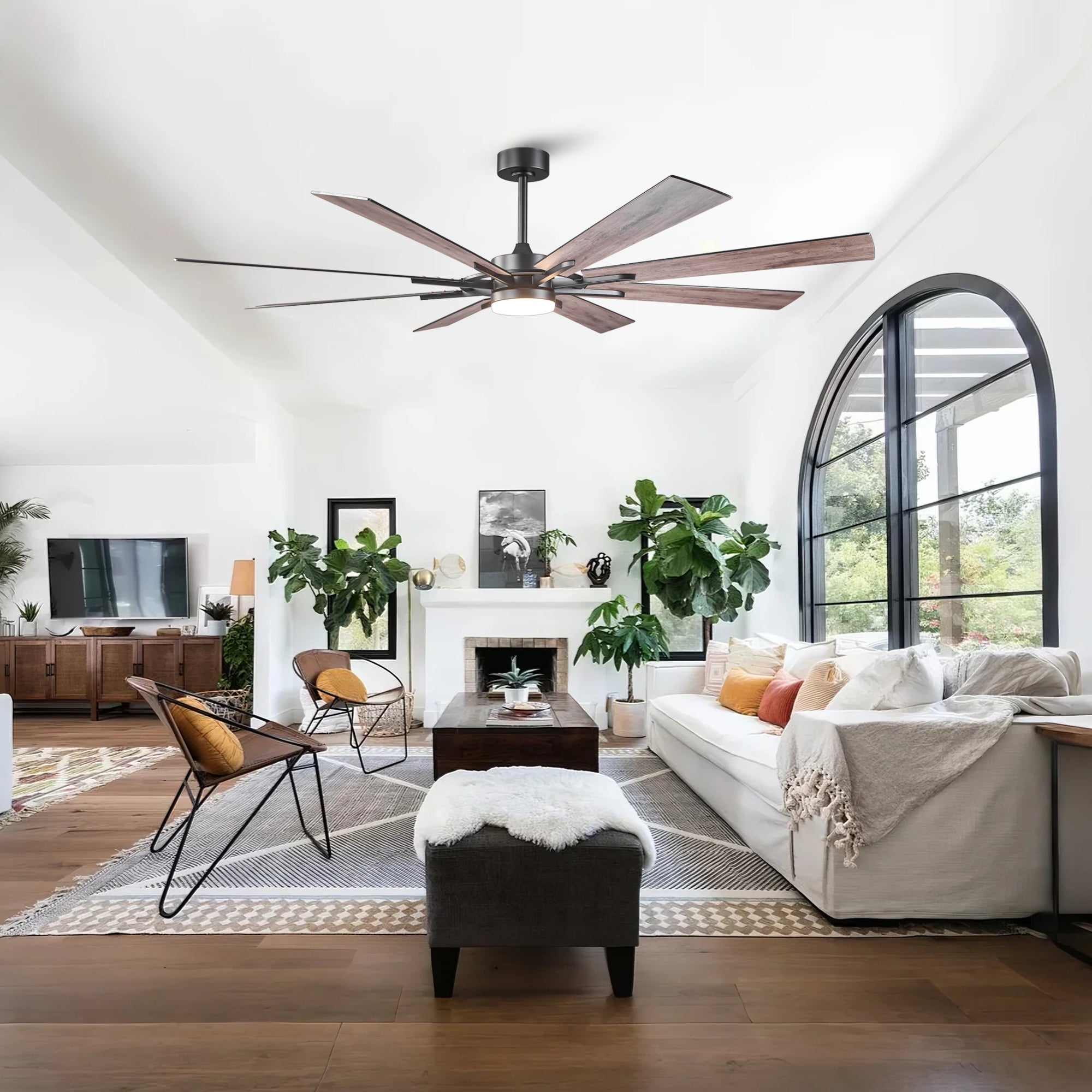 60 Inch 72 Inch Windmill Downrod Mount LED Ceiling Fan with Remote and APP Control