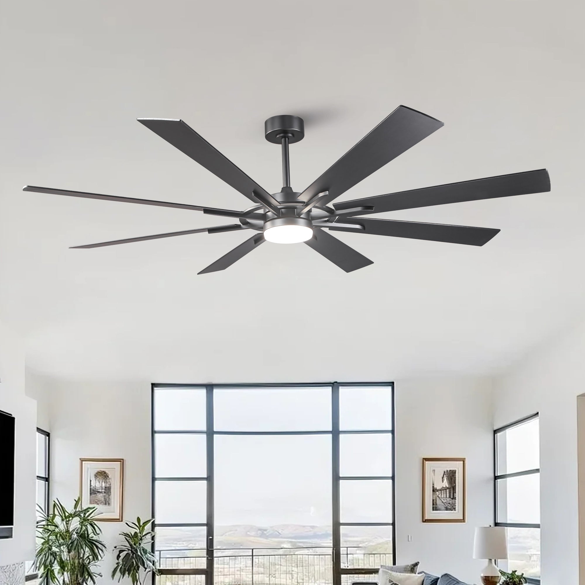 60 Inch 72 Inch Windmill Downrod Mount LED Ceiling Fan with Remote and APP Control
