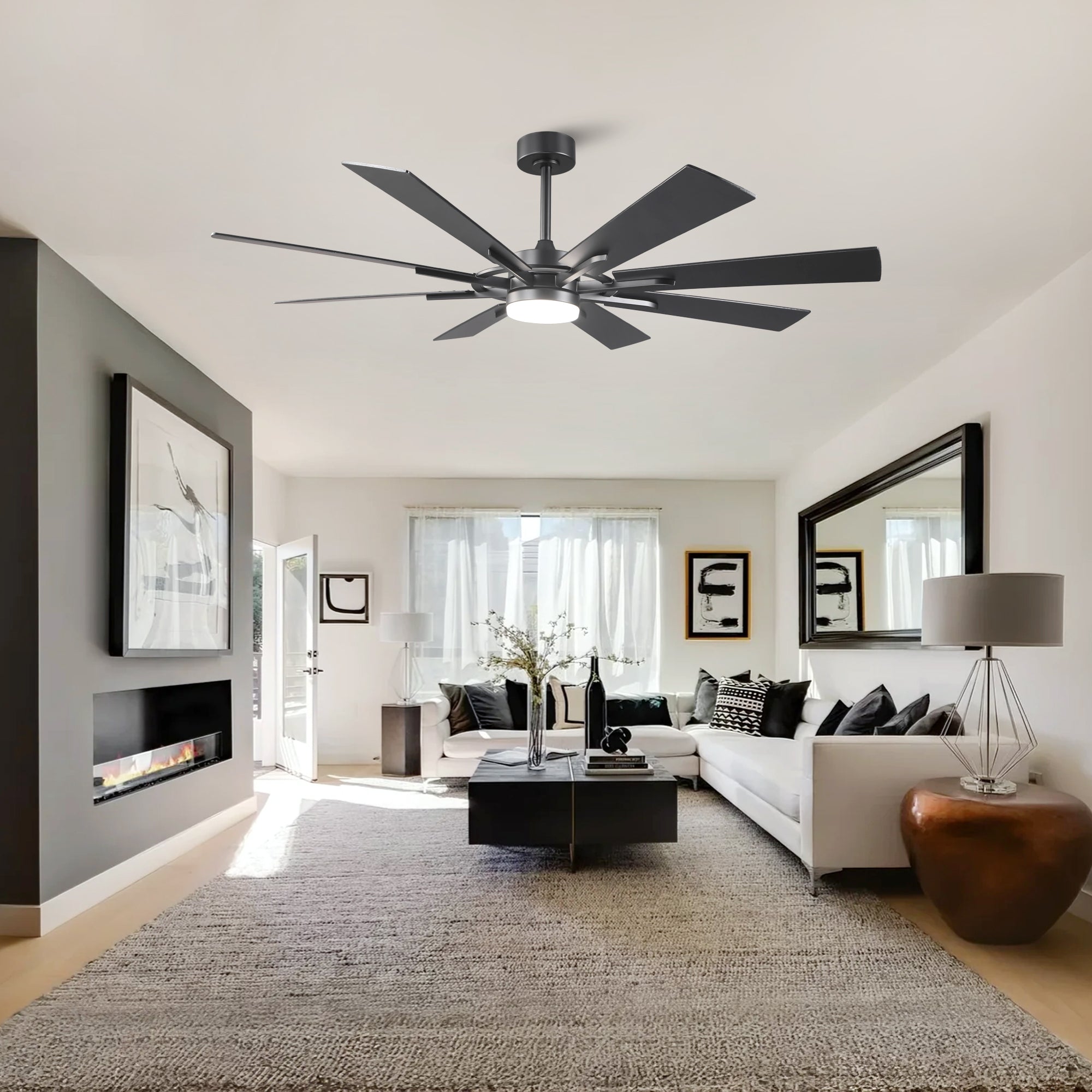60 Inch 72 Inch Windmill Downrod Mount LED Ceiling Fan with Remote and APP Control