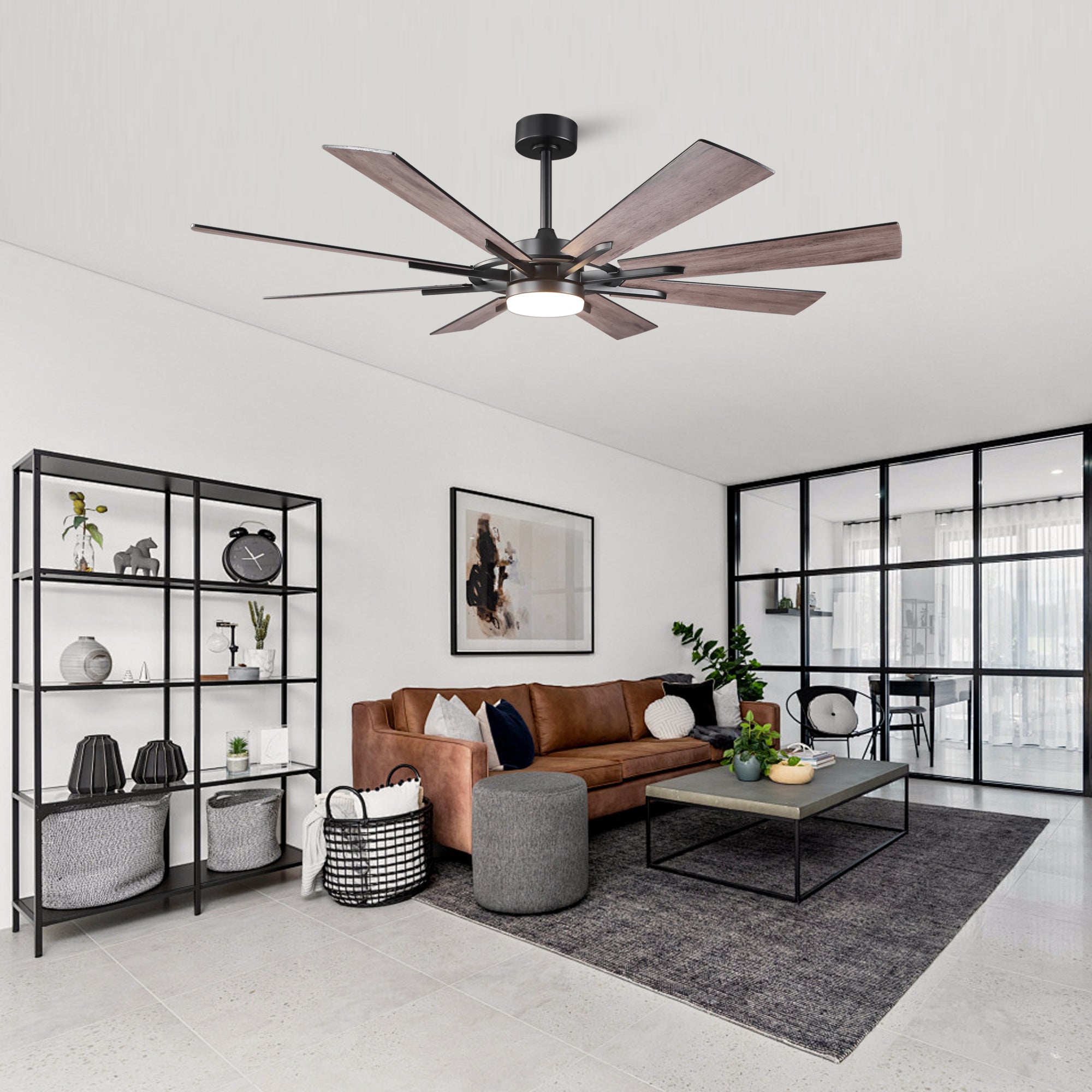 60 Inch 72 Inch Windmill Downrod Mount LED Ceiling Fan with Remote and APP Control