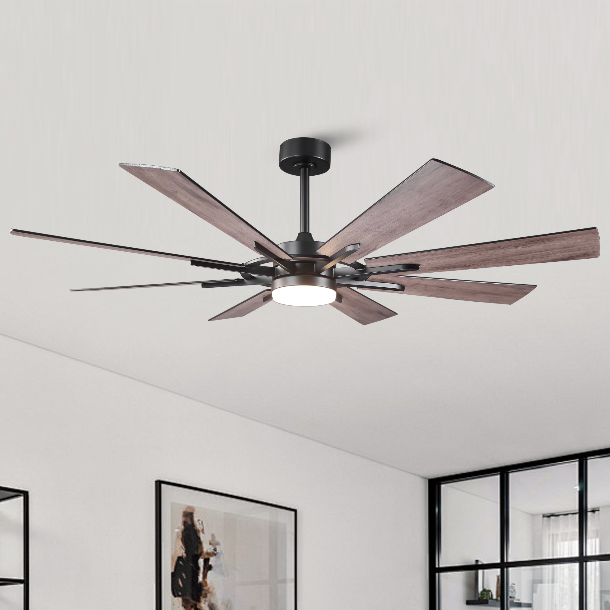 60 Inch 72 Inch Windmill Downrod Mount LED Ceiling Fan with Remote and APP Control