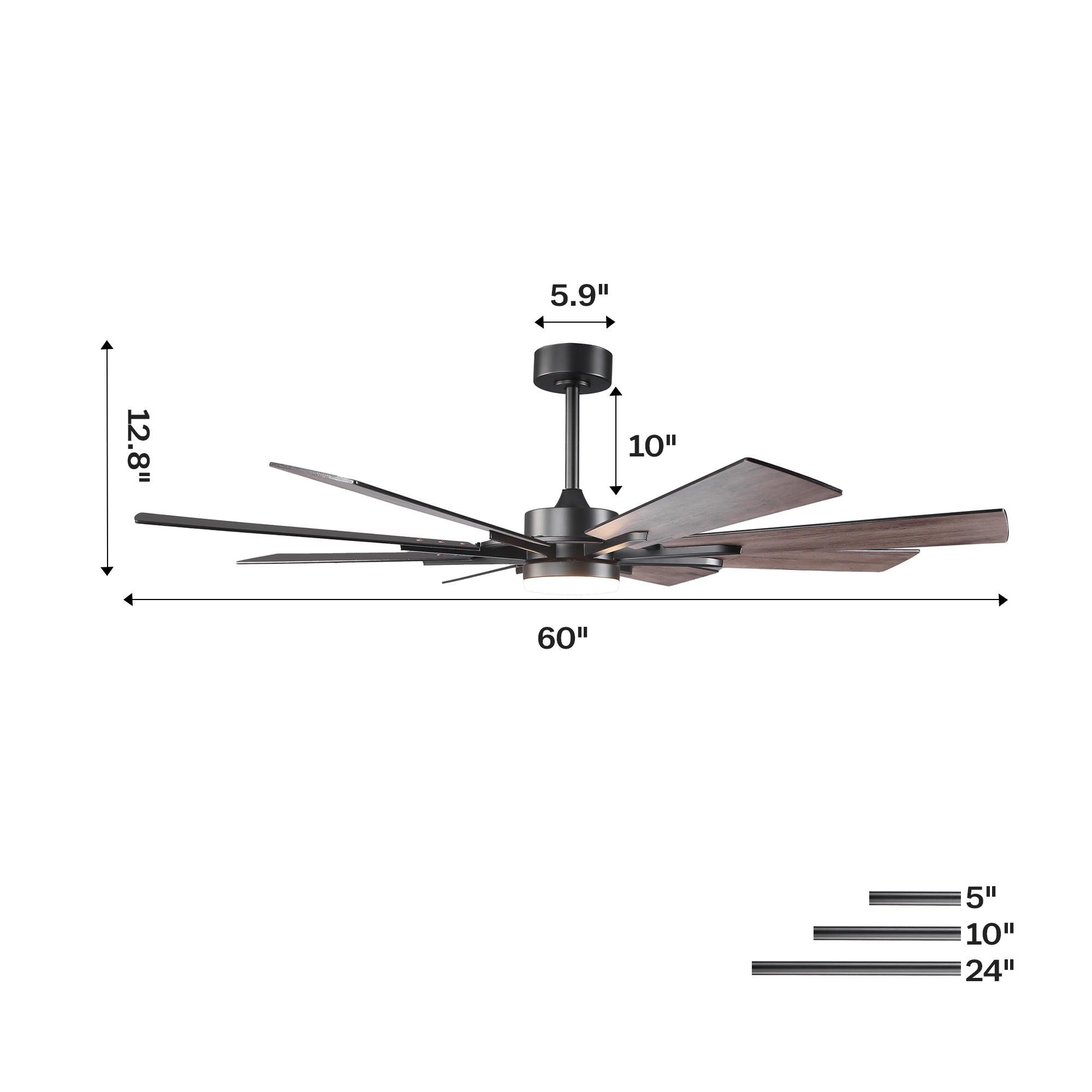 60 Inch 72 Inch Windmill Downrod Mount LED Ceiling Fan with Remote and APP Control