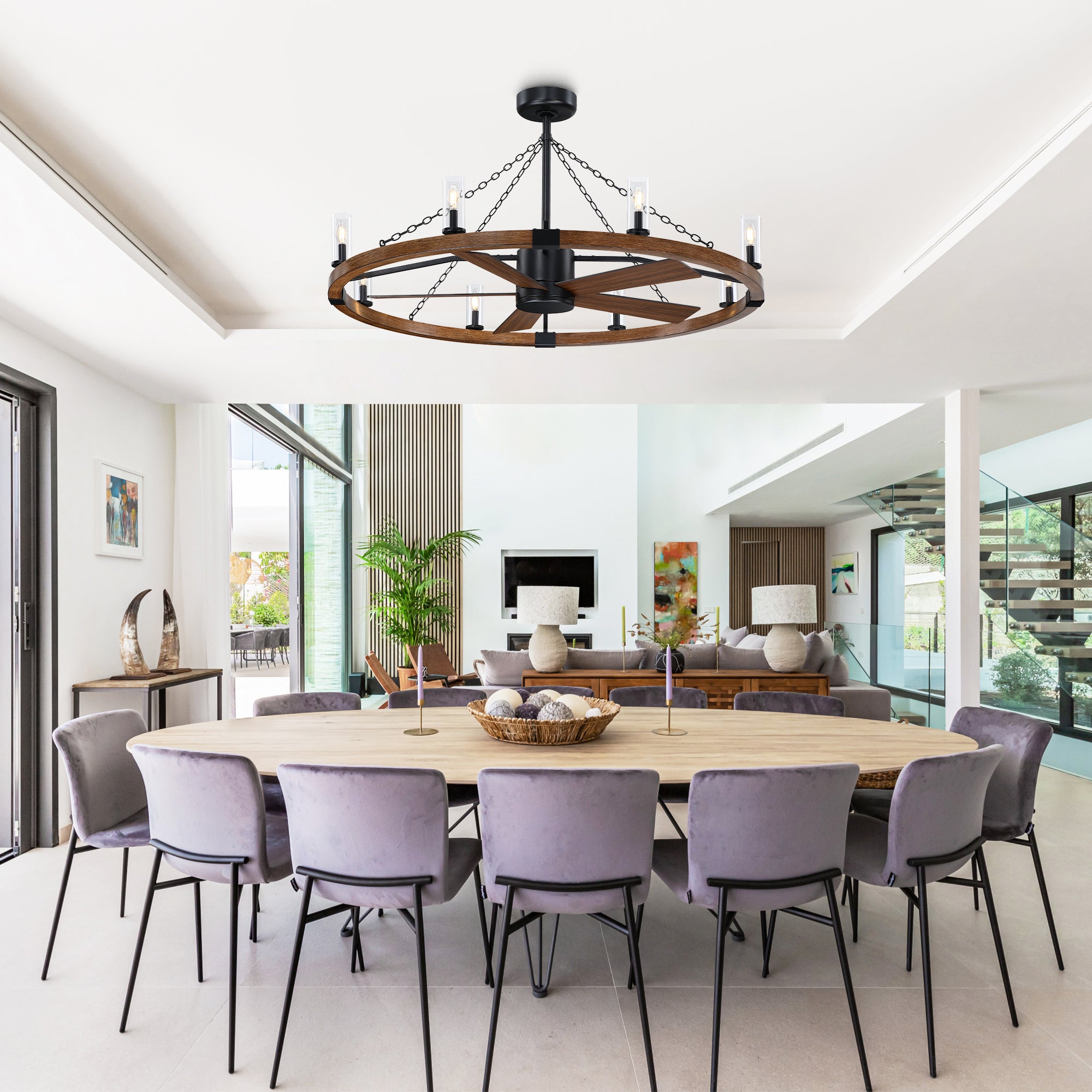 52 Inch Amelia Black Industrial Fandelier with Light and Remote Control