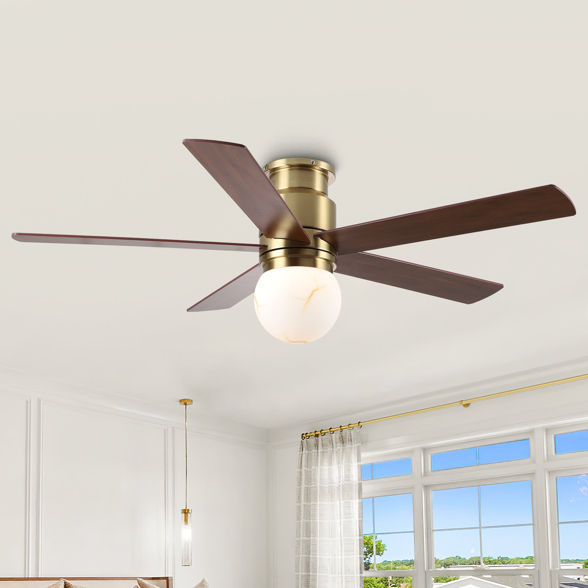 52 Inch Fanny Double-sided Blades Flush Mount LED Ceiling Fan with Remote Control