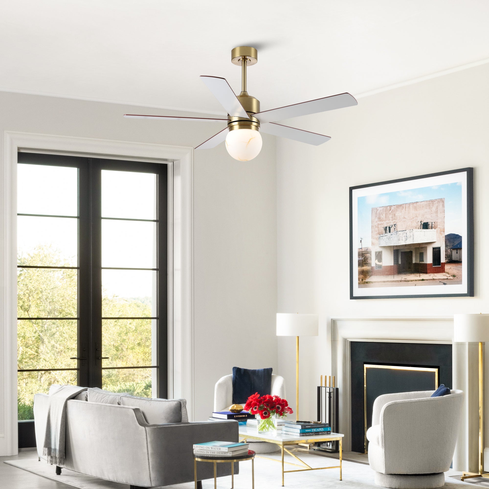 52 Inch Alva Double-sided Blades Downrod Mount LED Ceiling Fan with Remote Control