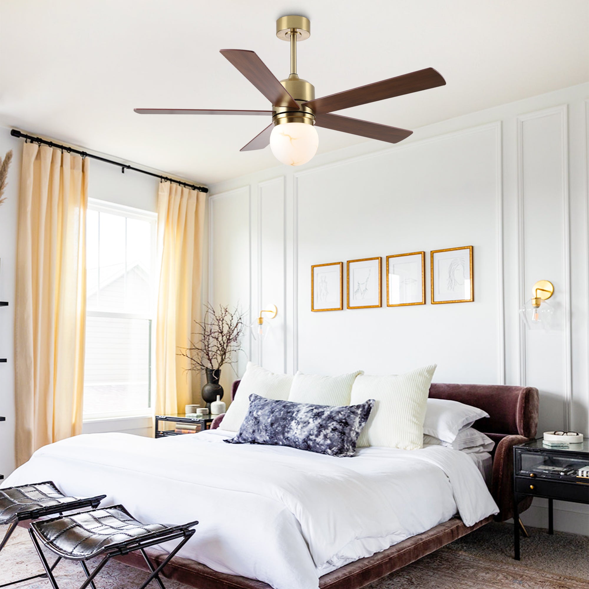 52 Inch Alva Double-sided Blades Downrod Mount LED Ceiling Fan with Remote Control