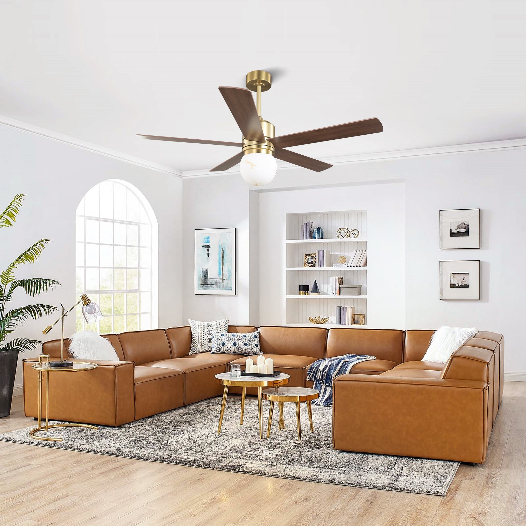 52 Inch Alva Double-sided Blades Downrod Mount LED Ceiling Fan with Remote Control
