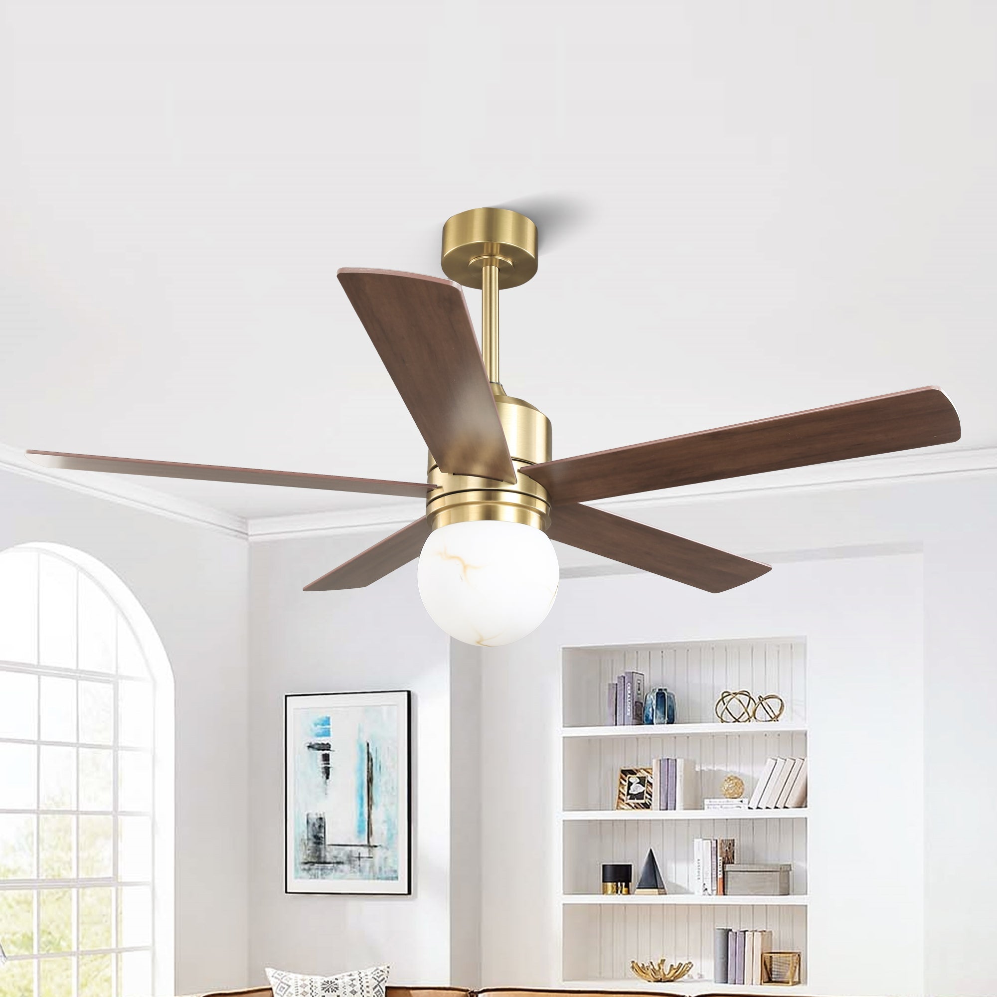 52 Inch Alva Double-sided Blades Downrod Mount LED Ceiling Fan with Remote Control