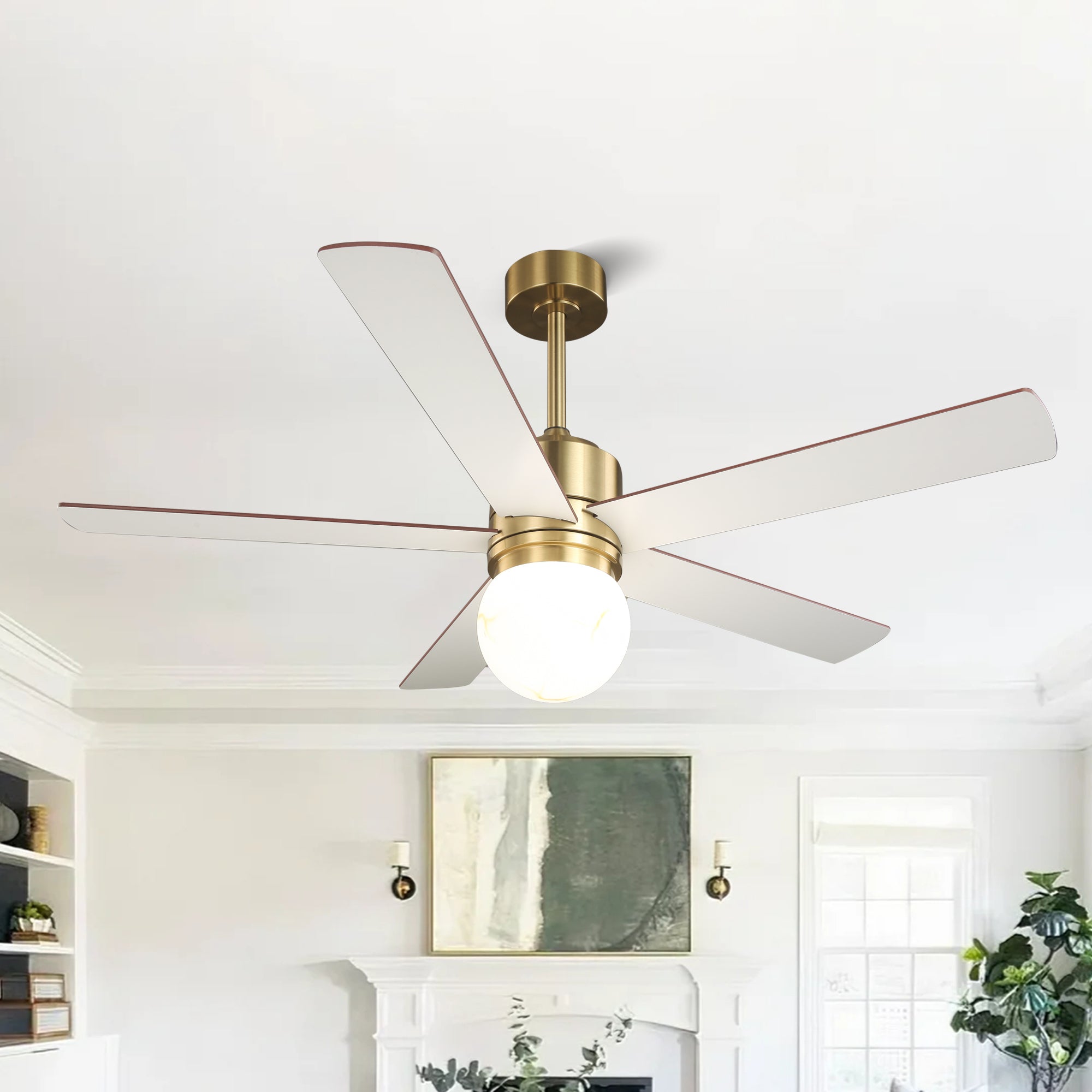 52 Inch Alva Double-sided Blades Downrod Mount LED Ceiling Fan with Remote Control