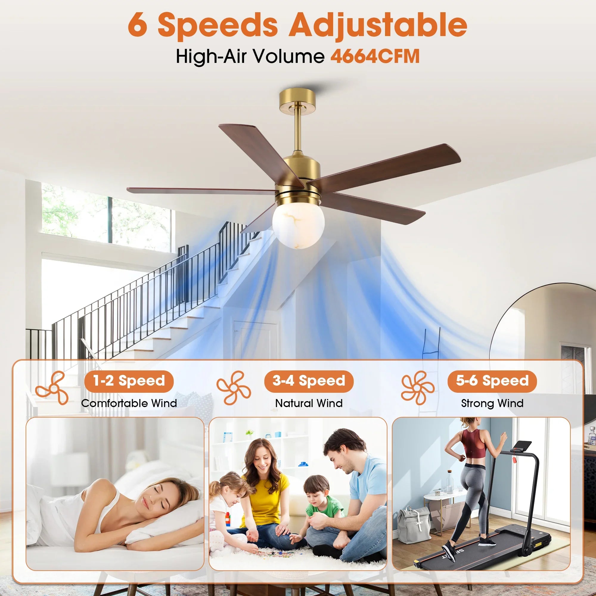 52 Inch Alva Double-sided Blades Downrod Mount LED Ceiling Fan with Remote Control