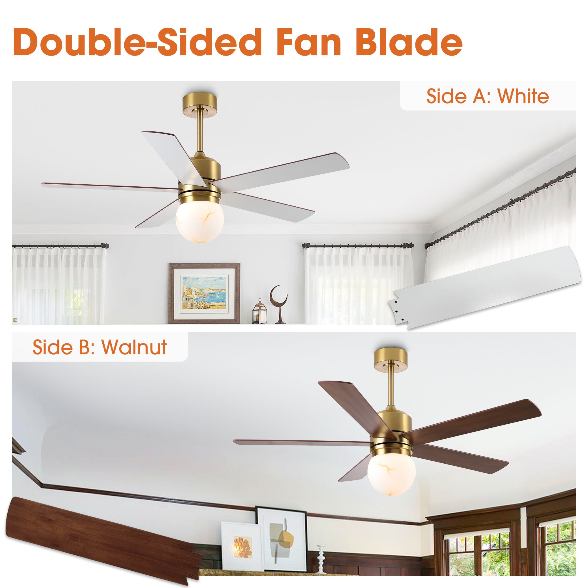 52 Inch Alva Double-sided Blades Downrod Mount LED Ceiling Fan with Remote Control
