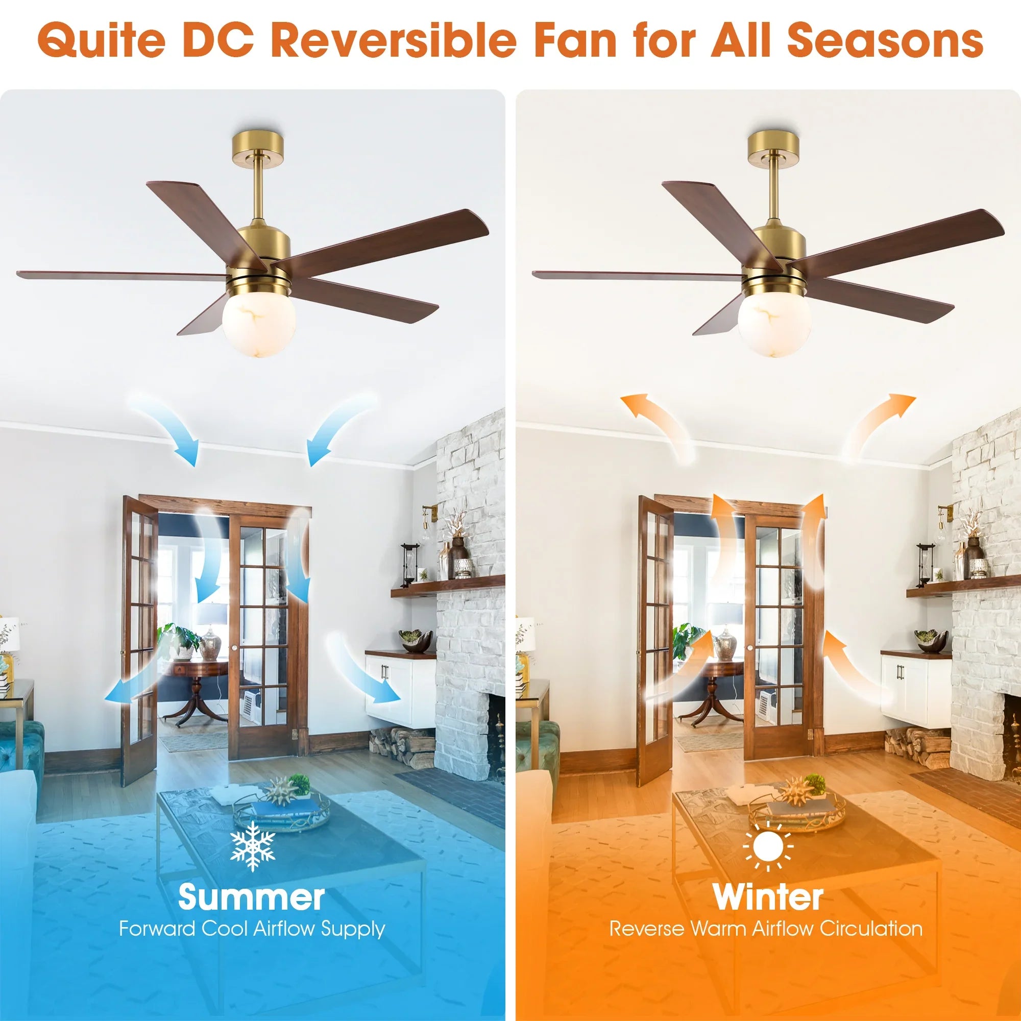 52 Inch Alva Double-sided Blades Downrod Mount LED Ceiling Fan with Remote Control