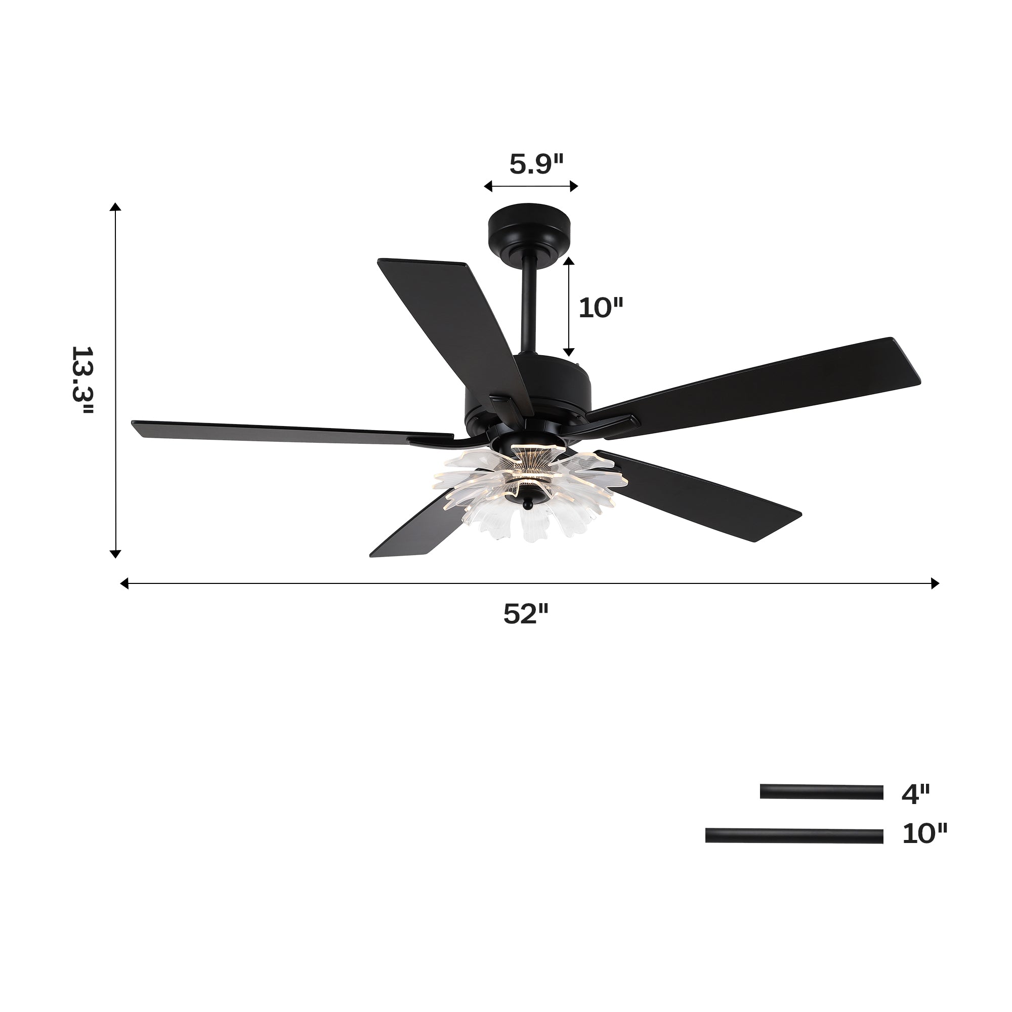 52 Inch Rory Modern Downrod Mount LED Ceiling Fan with Remote Control