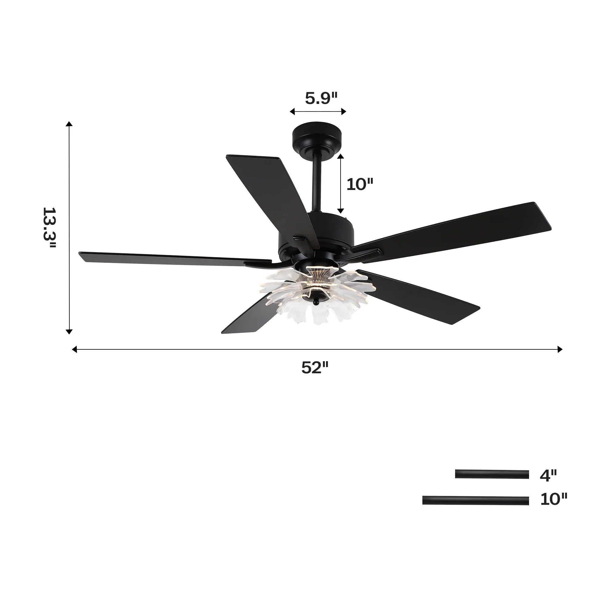 52 Inch Rory Modern Downrod Mount LED Ceiling Fan with Remote Control