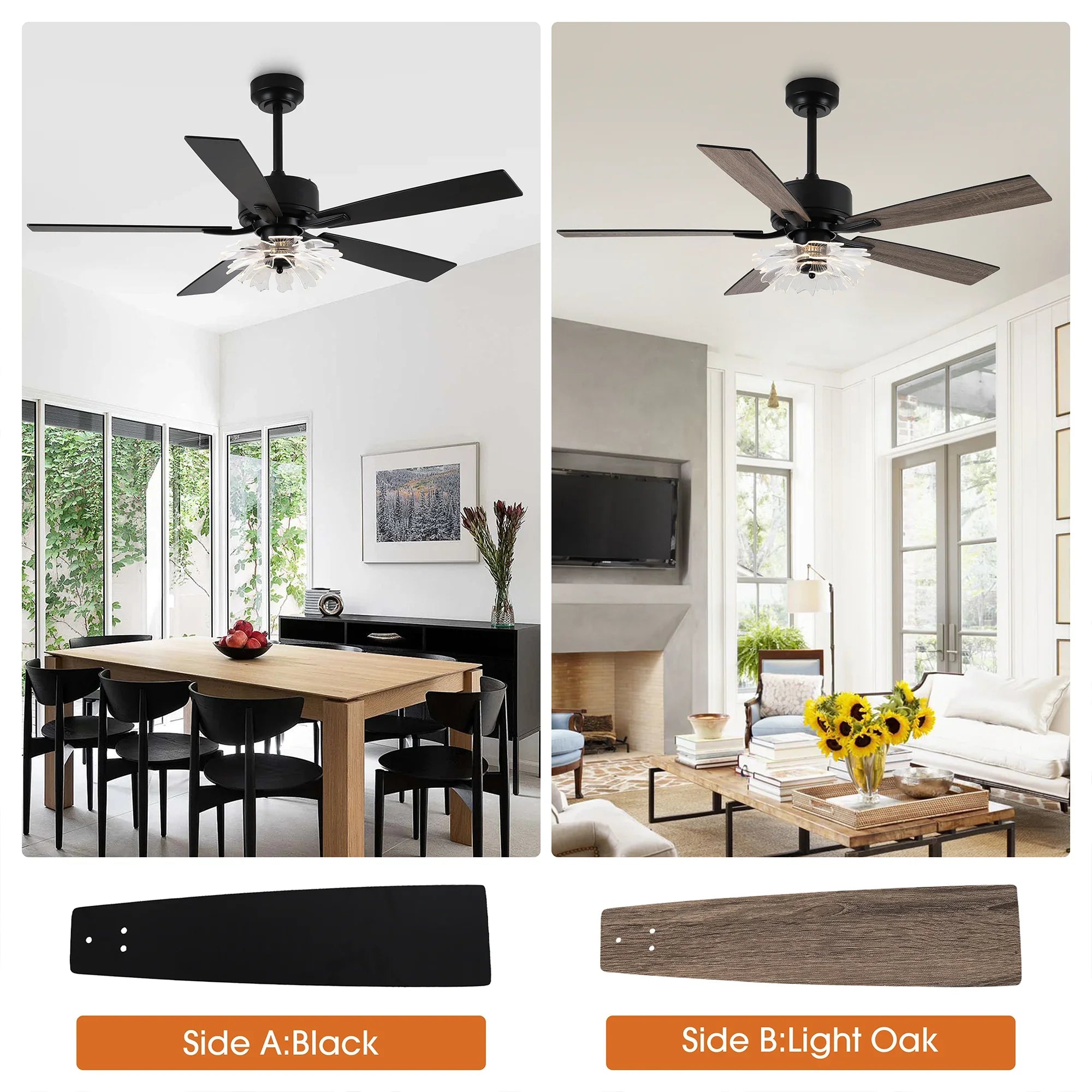 52 Inch Rory Modern Downrod Mount LED Ceiling Fan with Remote Control