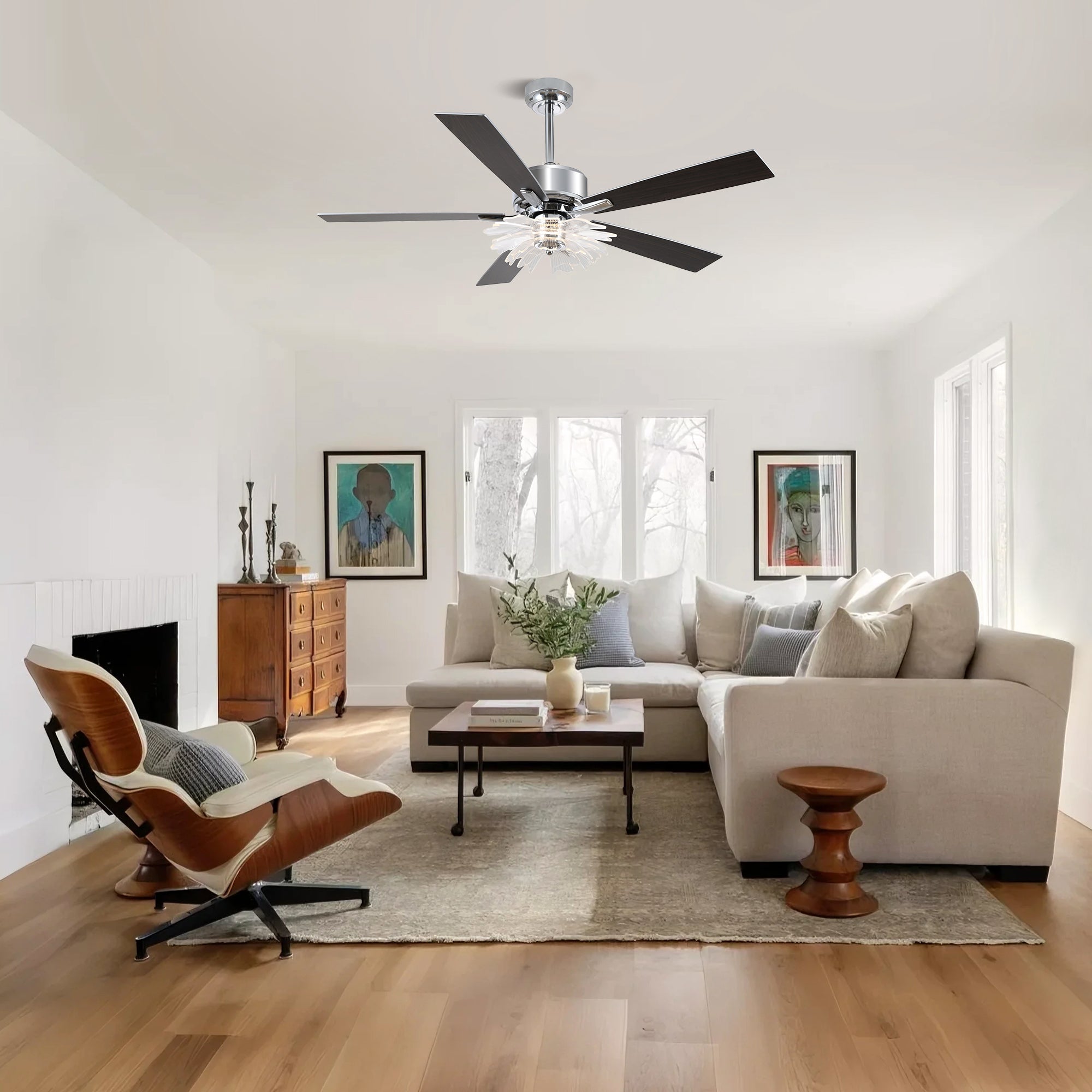 52 Inch Rory Modern Downrod Mount LED Ceiling Fan with Remote Control