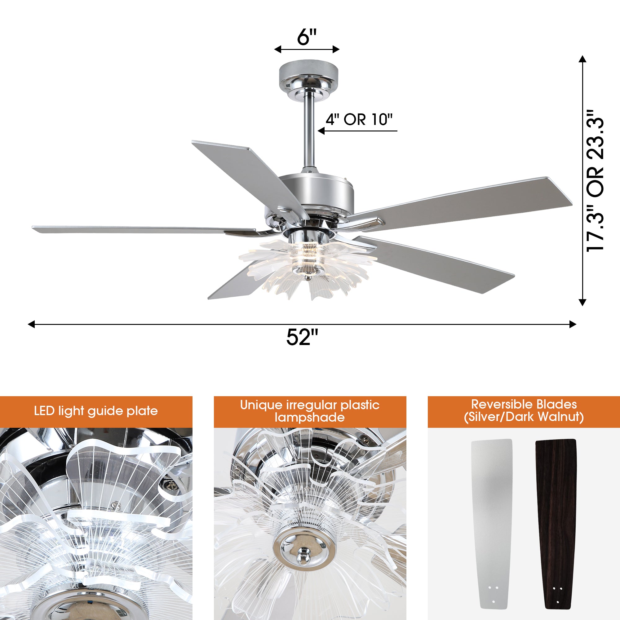 52 Inch Rory Modern Downrod Mount LED Ceiling Fan with Remote Control