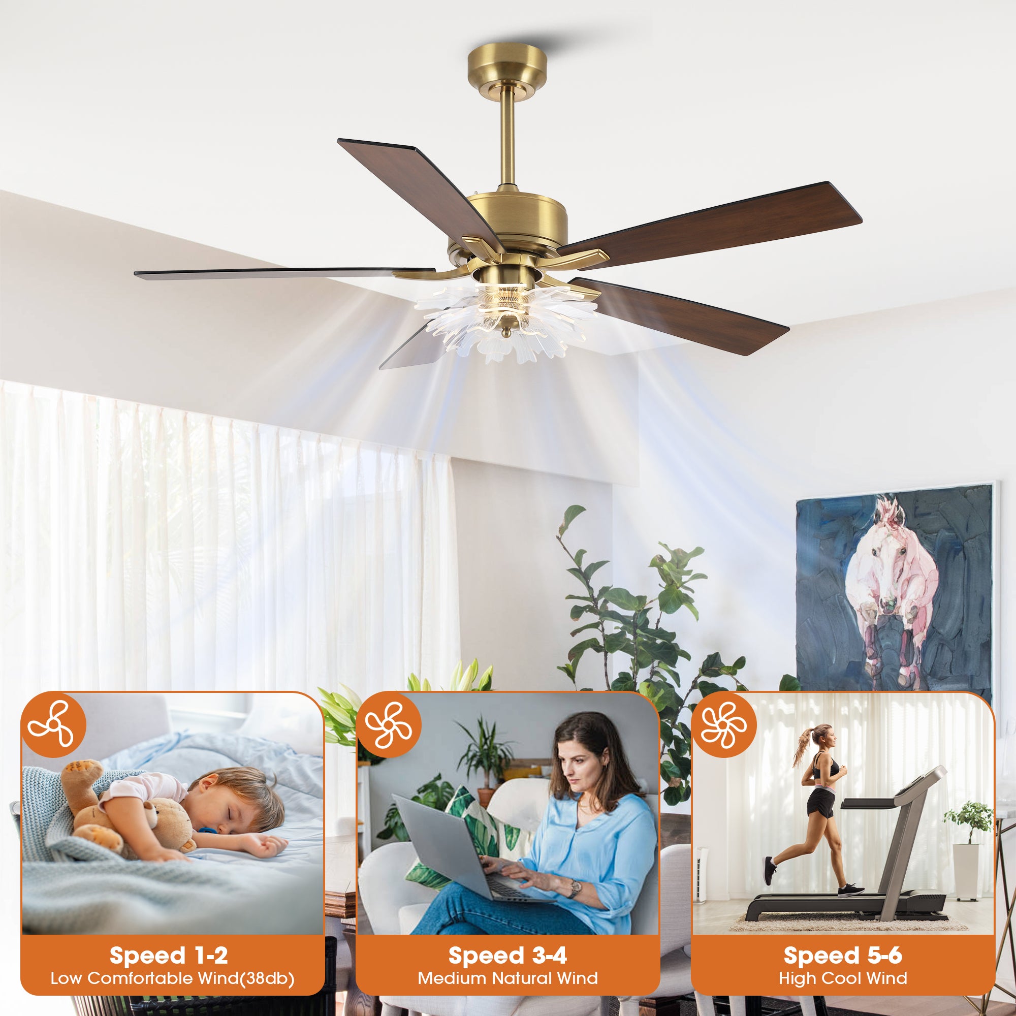 52 Inch Rory Modern Downrod Mount LED Ceiling Fan with Remote Control