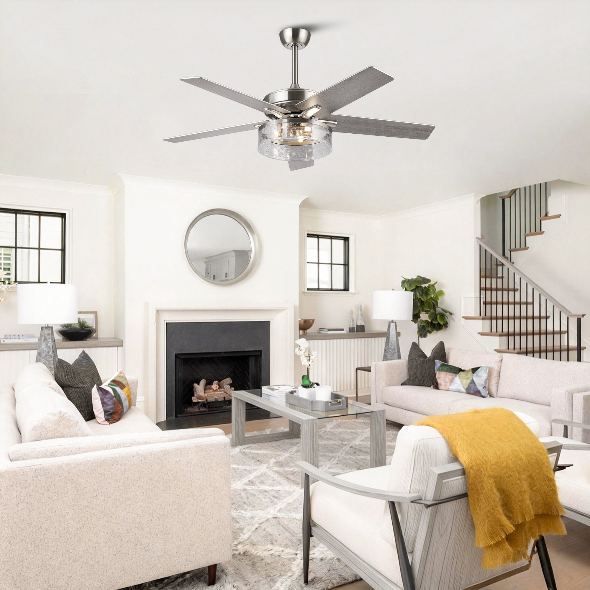 52 Inch Archer Modern Satin Nickel Ceiling Fan with Light & Remote Control