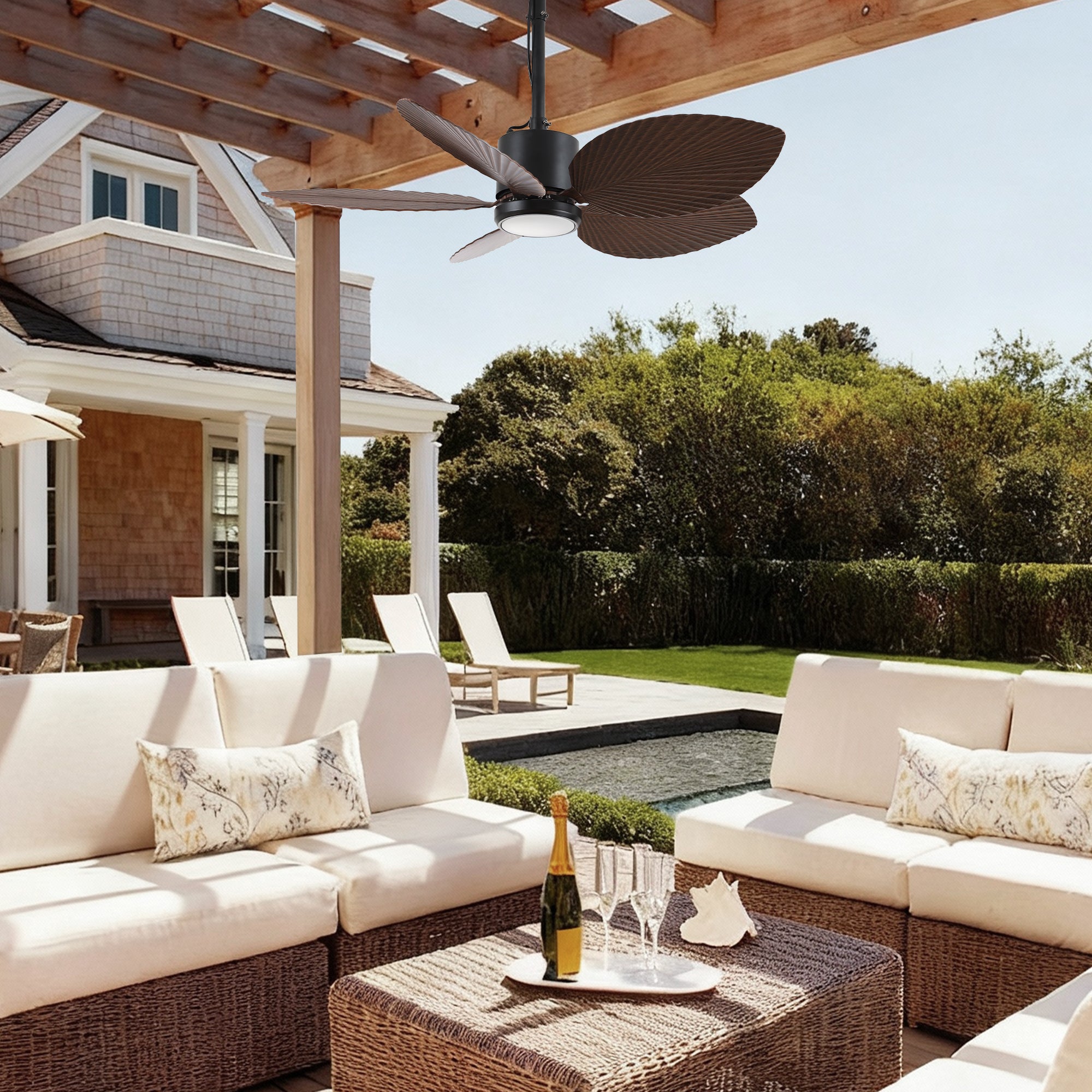 42 Inch Wythe IPX5 Outdoor Hanging Buckle Downrod LED Fan with Remote Control