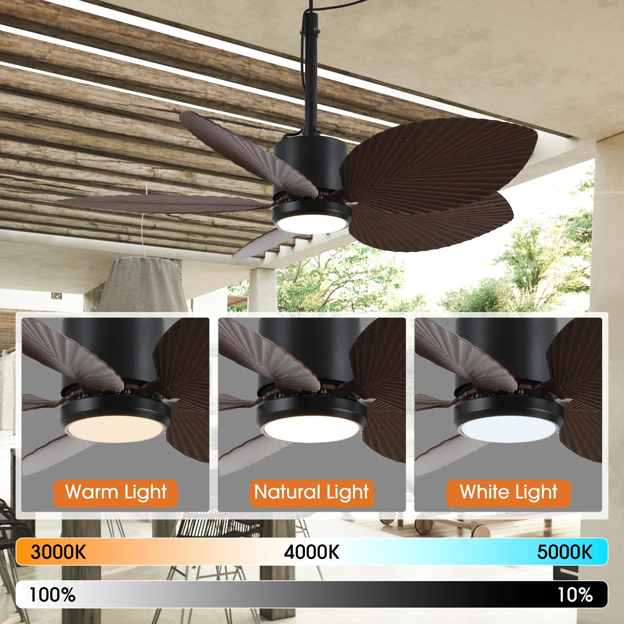 42 Inch Wythe IPX5 Outdoor Hanging Buckle Downrod LED Fan with Remote Control