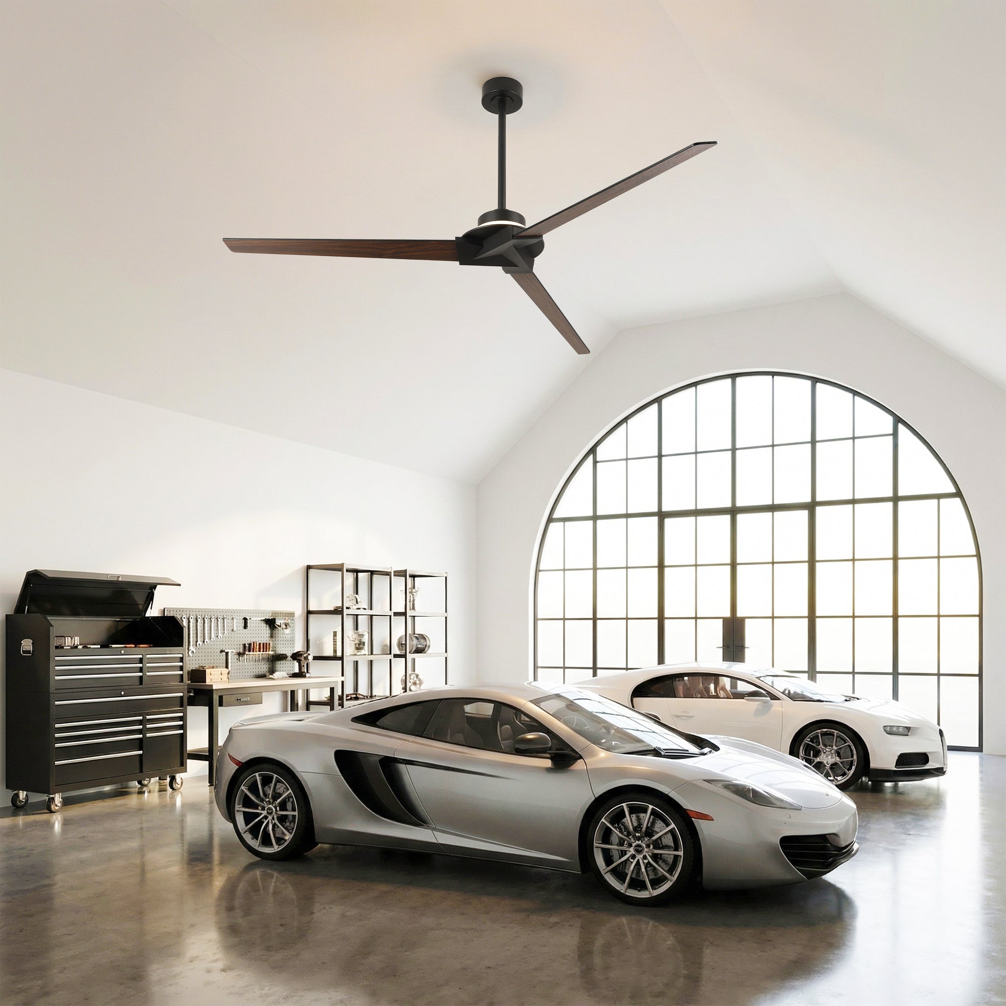 70" Abel Black Downrod Mount LED Ceiling Fan with Remote Control