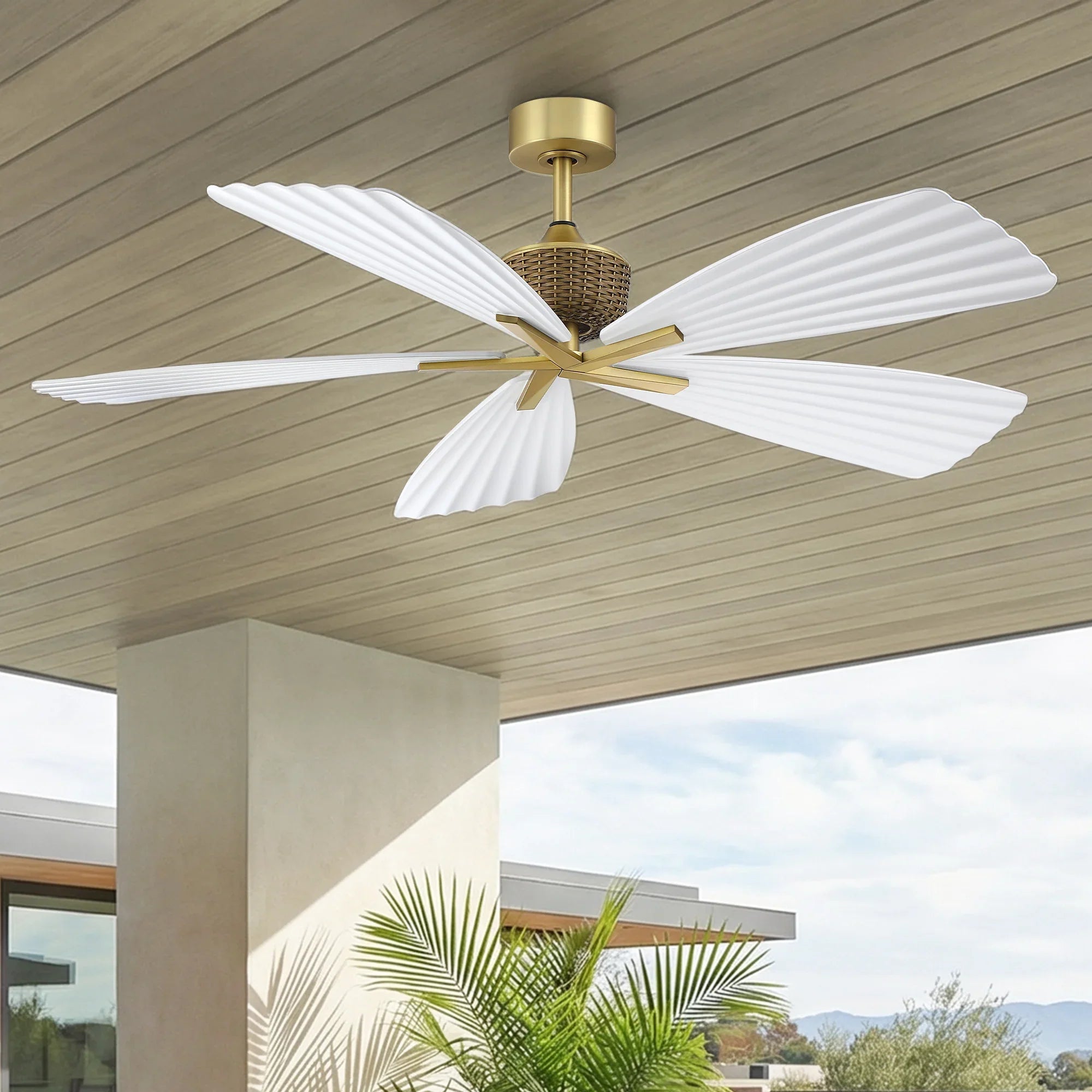 56" Porter Soft Brass IP66 Outdoor Downrod Mount Ceiling Fan