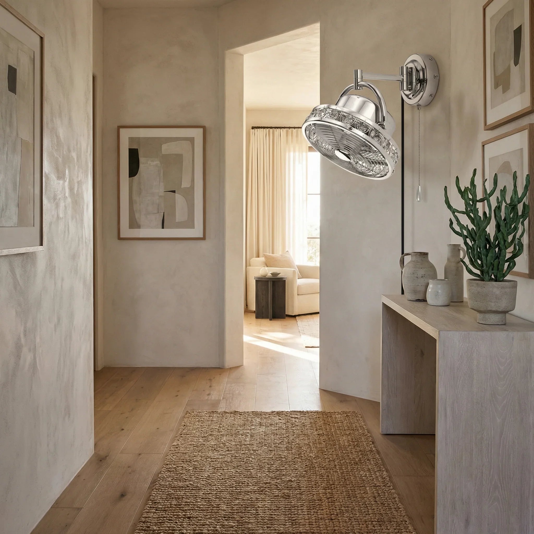 Ventilador de techo pequeño negro moderno de 10" con cadena de tracción