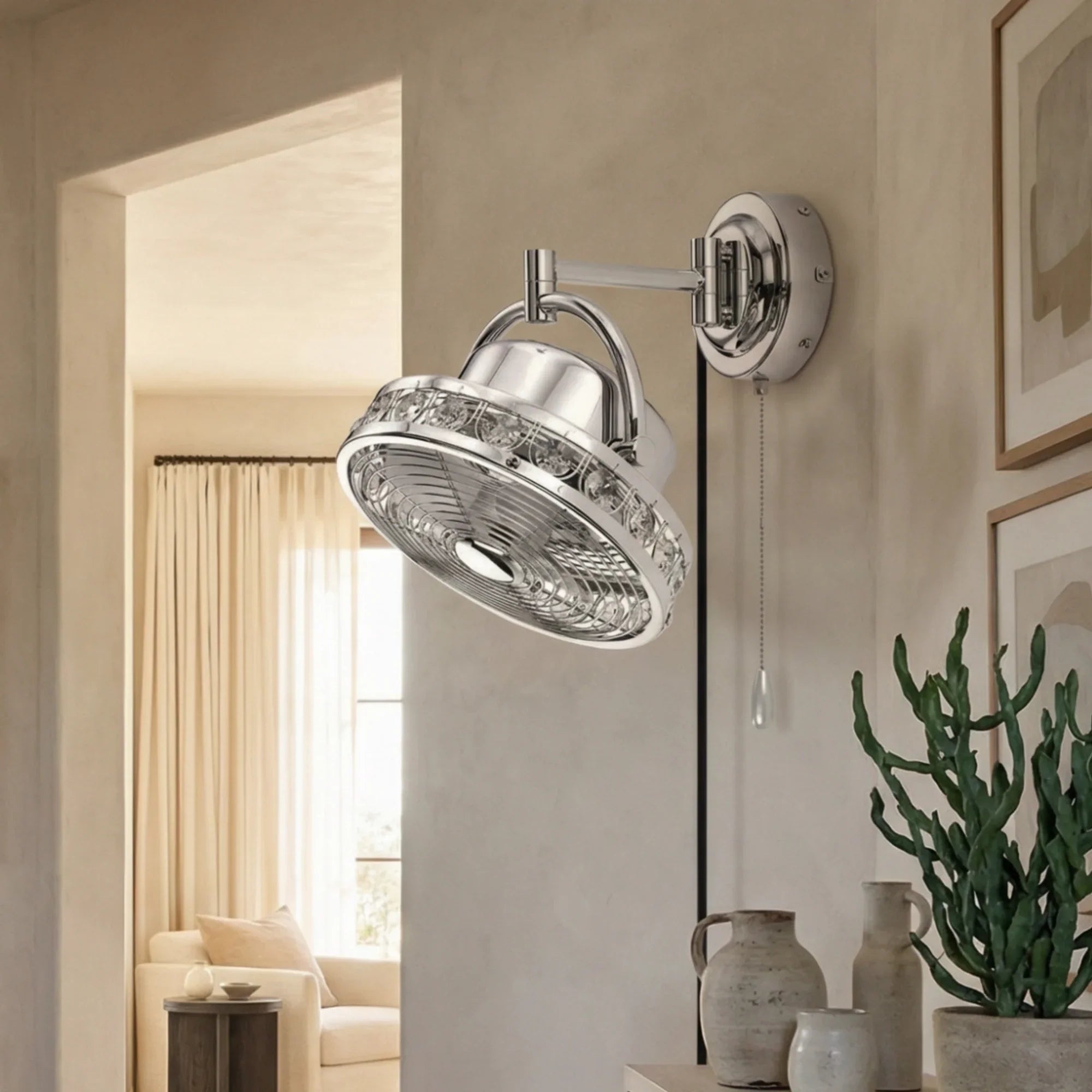 Ventilador de techo pequeño negro moderno de 10" con cadena de tracción