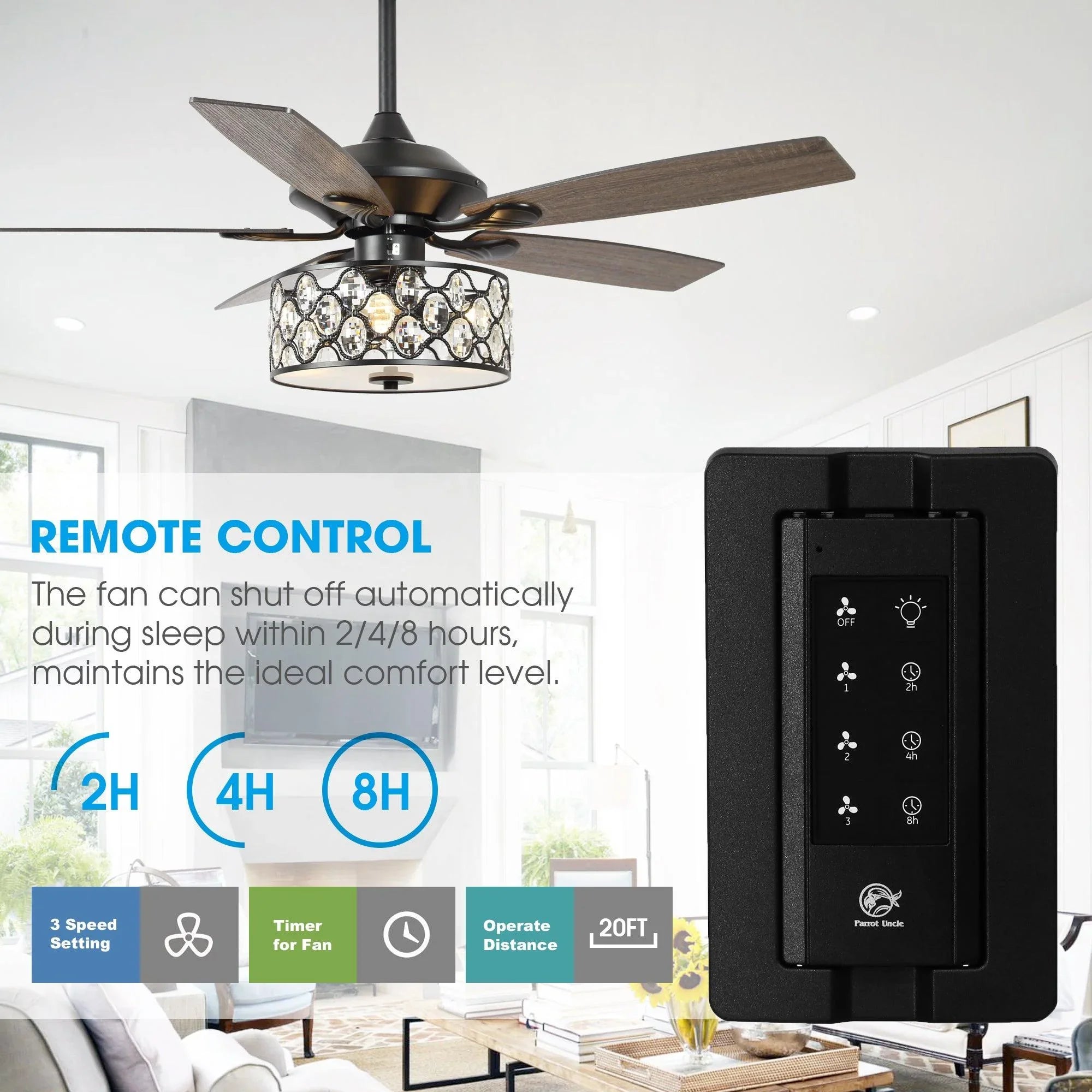 52" Tibuh Modern Crystal Chandelier Ceiling Fan With Led Light And Remote Control 5 Blades Chrome