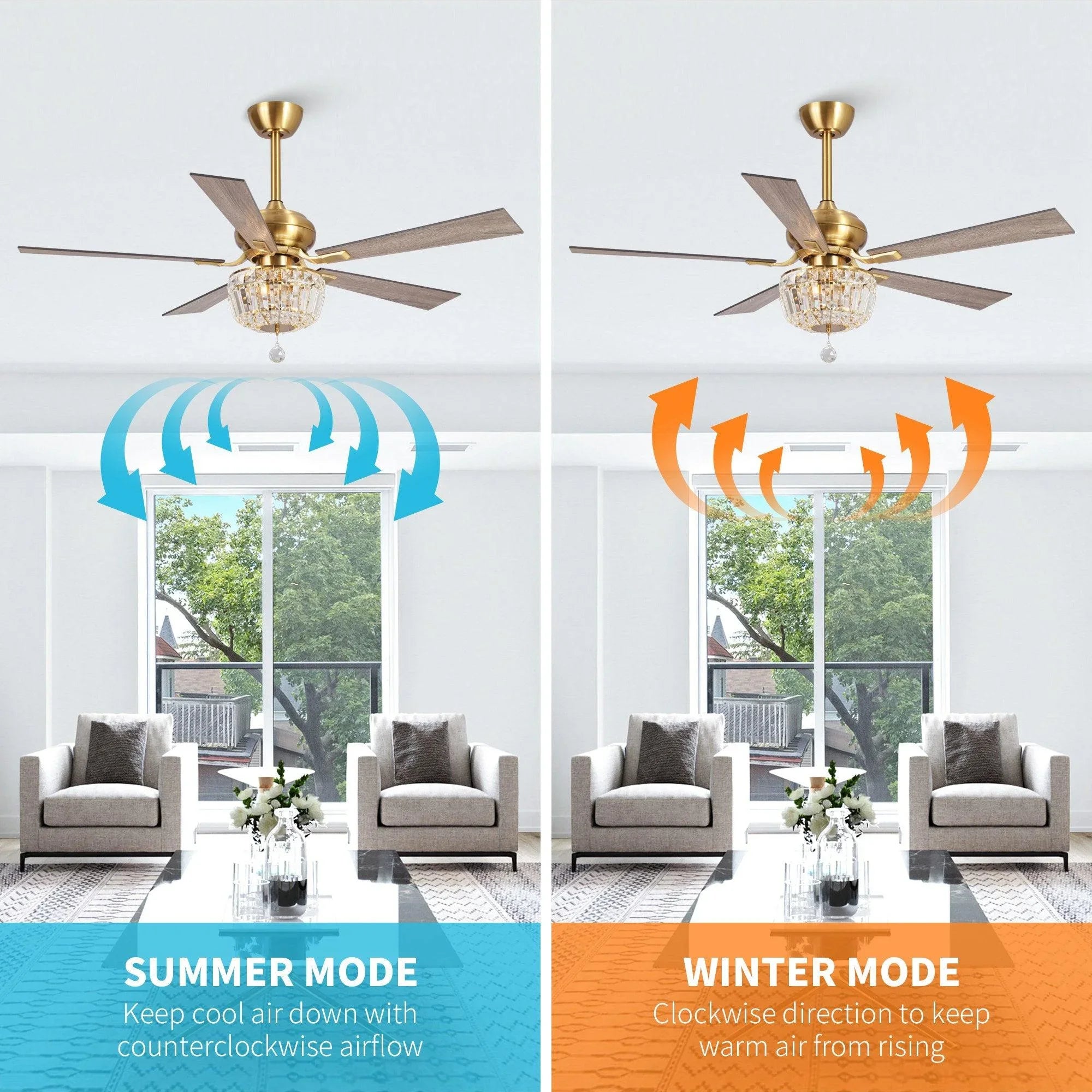 52" Ganga Modern Downrod Mount Reversible Crystal Ceiling Fan with Lighting and Remote Control