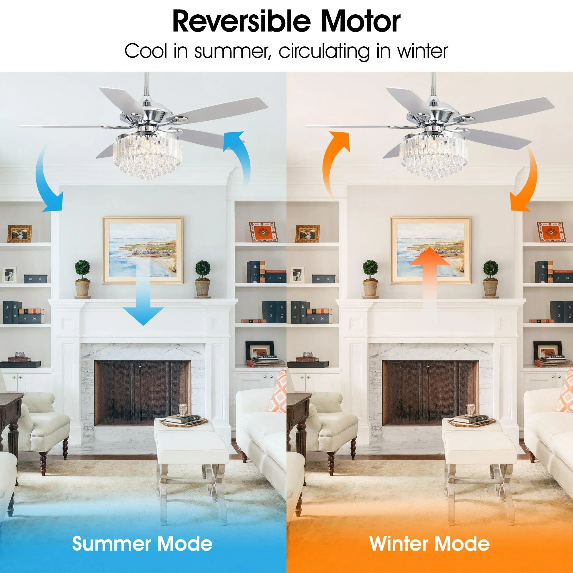 52" Elkton Modern Reversible Crystal Fandelier with Lighting and Remote Control