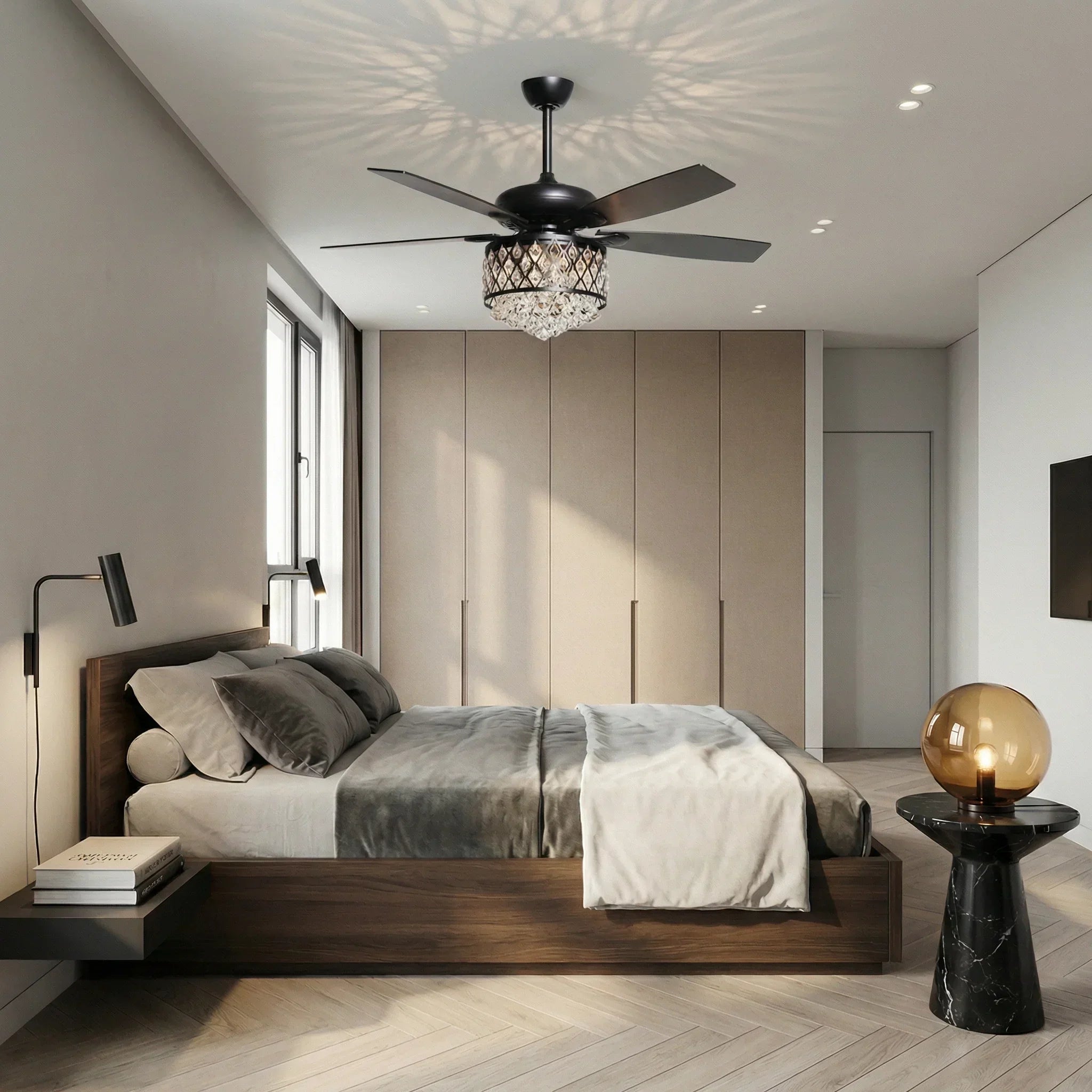 Ventilador de techo de cristal reversible Wethington moderno de 52" con iluminación y control remoto