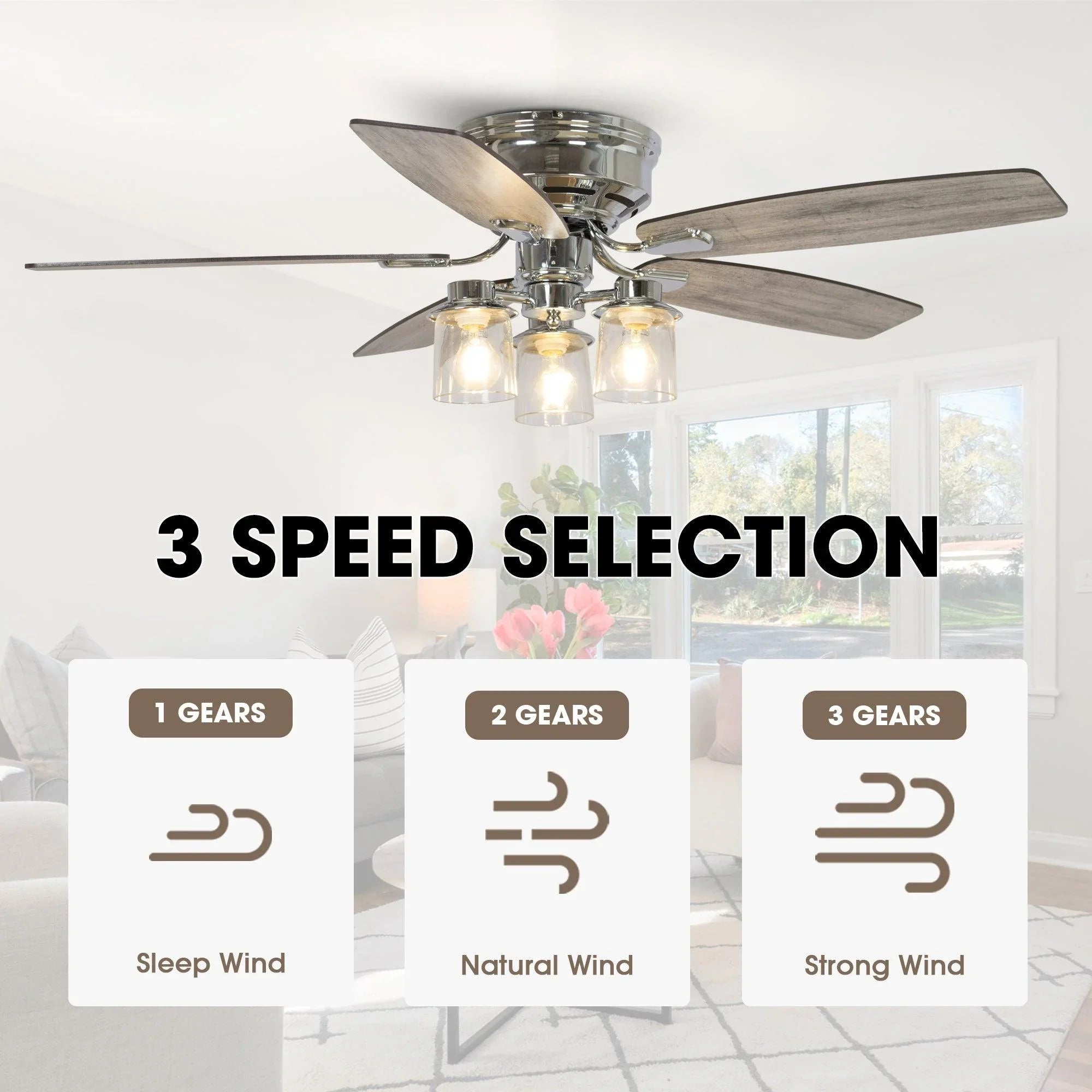 52" Bangatore Traditional Chrome Flush Mount Reversible Ceiling Fan with Lighting and Remote Control