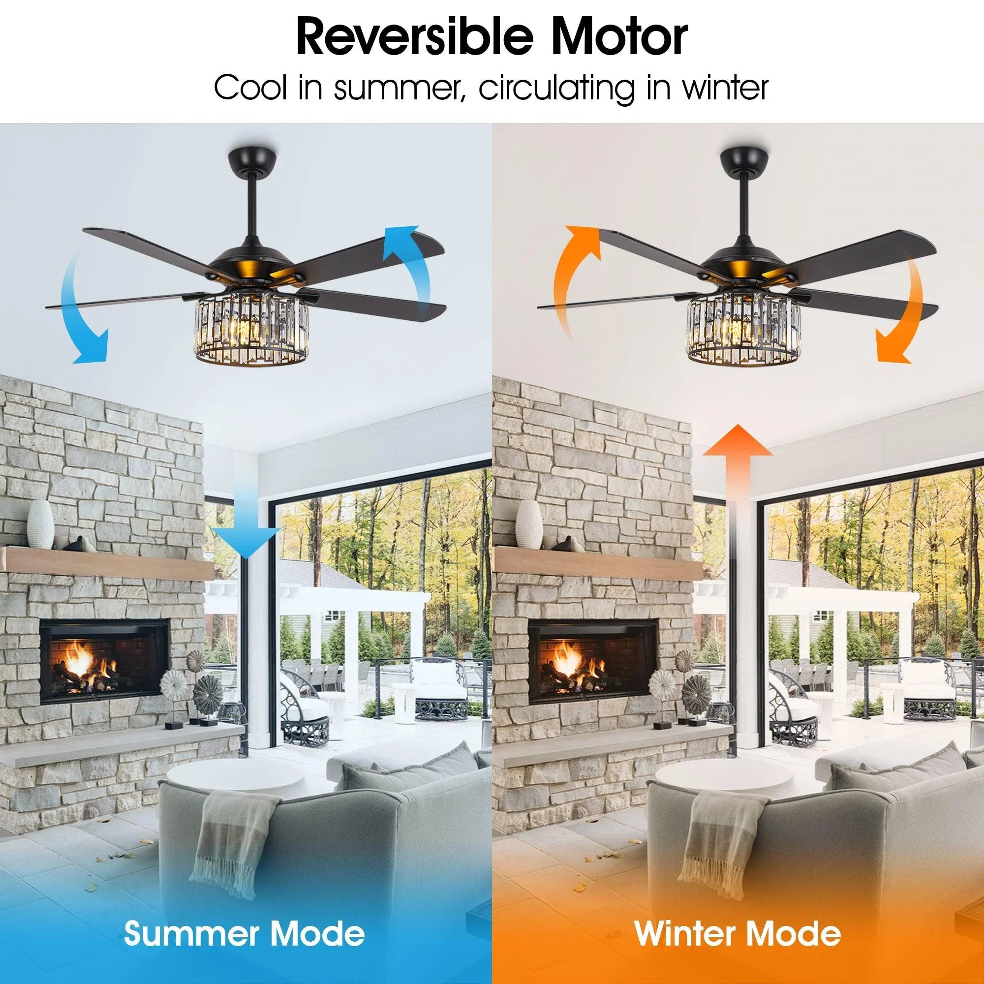 52" Dicken Modern Downrod Mount Reversible Crystal Ceiling Fan with Lighting